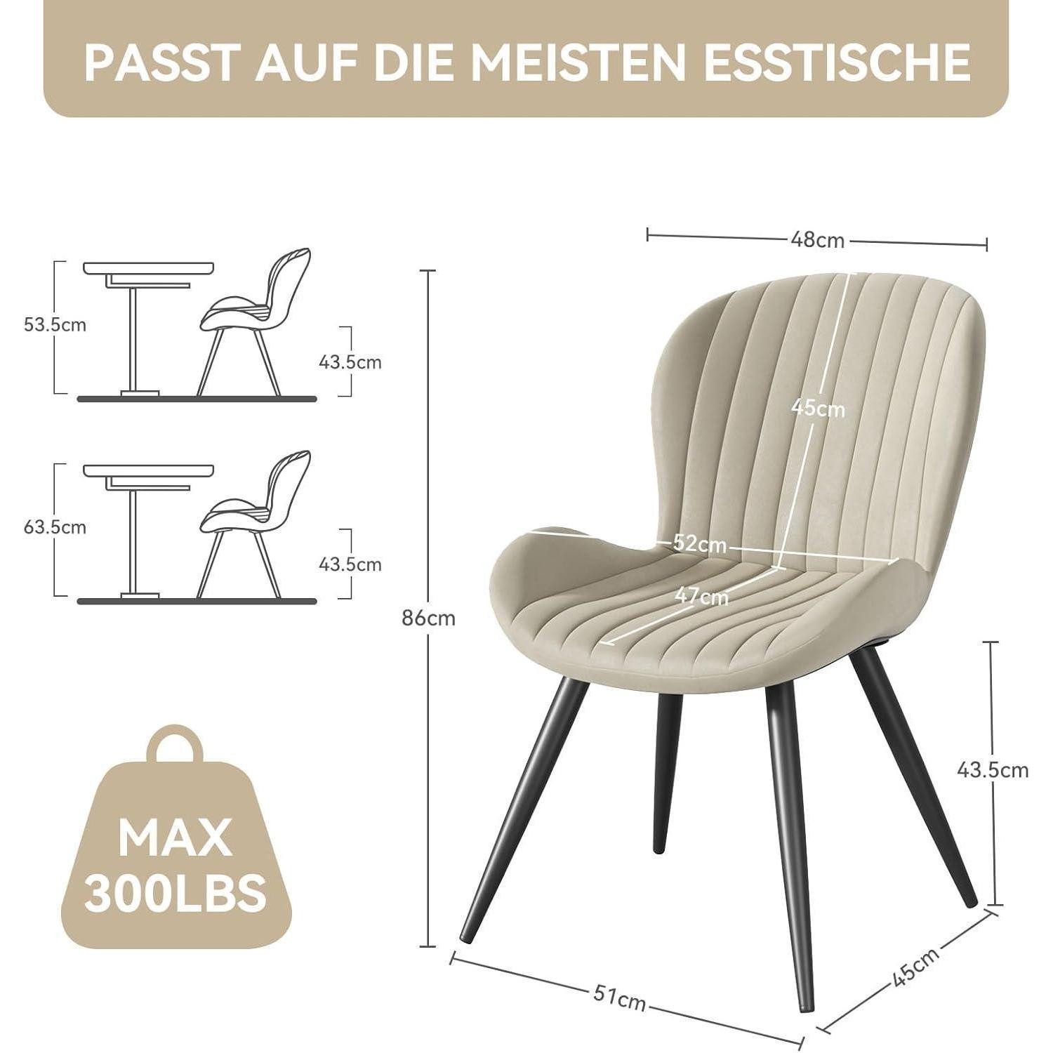 LuxusKollektion Esszimmerstuhl Esszimmerstühle Armlehnstuhl Küchenstuhl 4er Set Beige Farbic