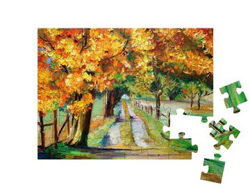 puzzleYOU Puzzle Landstraße mit einer Allee von Ahornbäumen, 48 Puzzleteile, puzzleYOU-Kollektionen Ölbilder