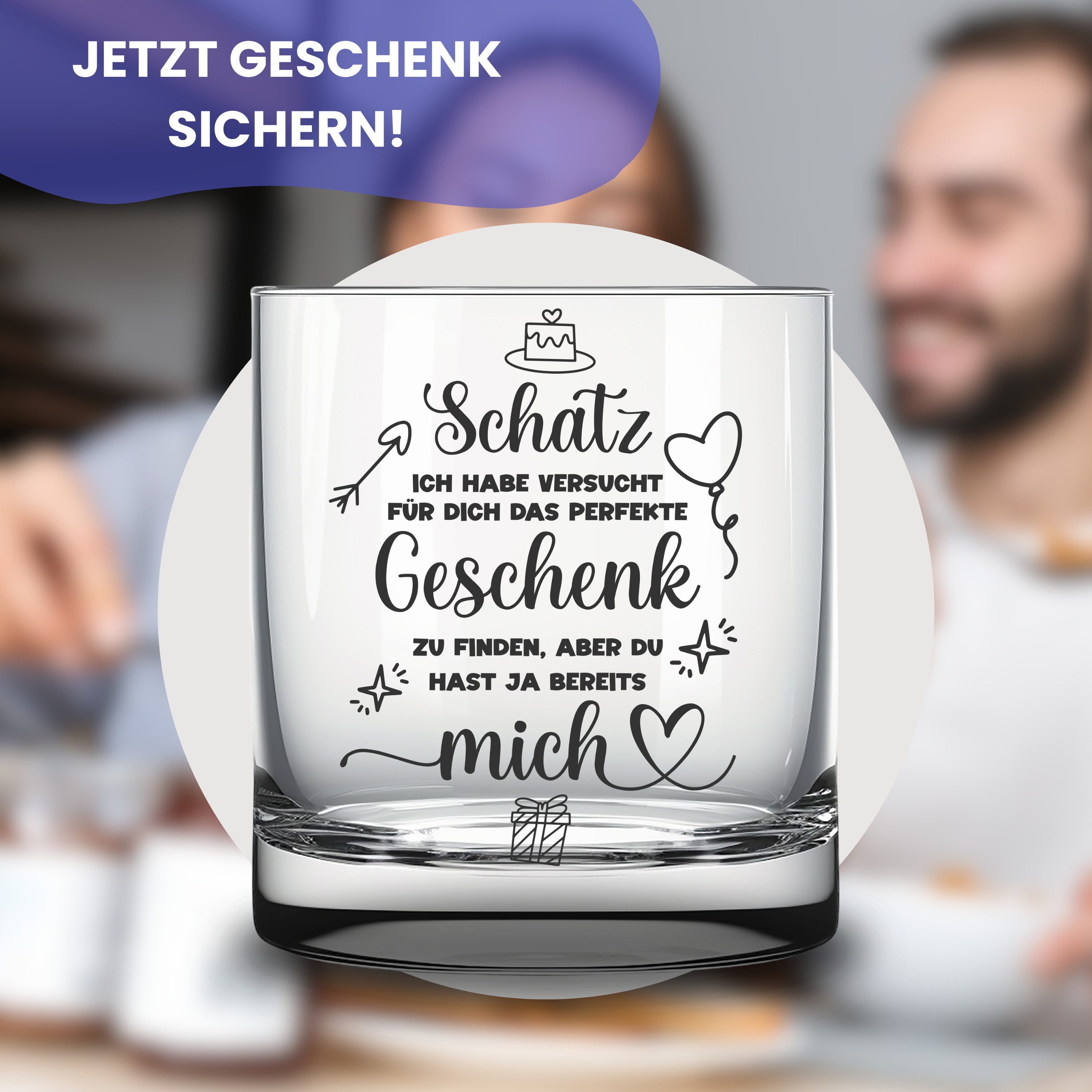 Lasernauten Whiskyglas Glas mit Gravur für Verliebte Geschenk Valentinstag Hochzeitstag Liebe, mit Gravur