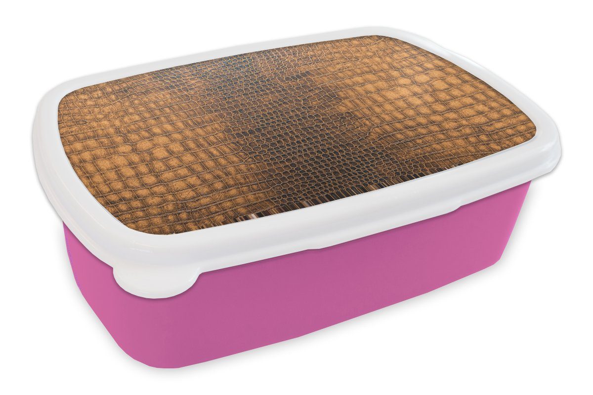 für rosa - Brotdose Brotbox MuchoWow Kunststoff Kunststoff, Textur Mädchen, - Tierhaut, Erwachsene, Leder Lunchbox Kinder, Snackbox, (2-tlg),
