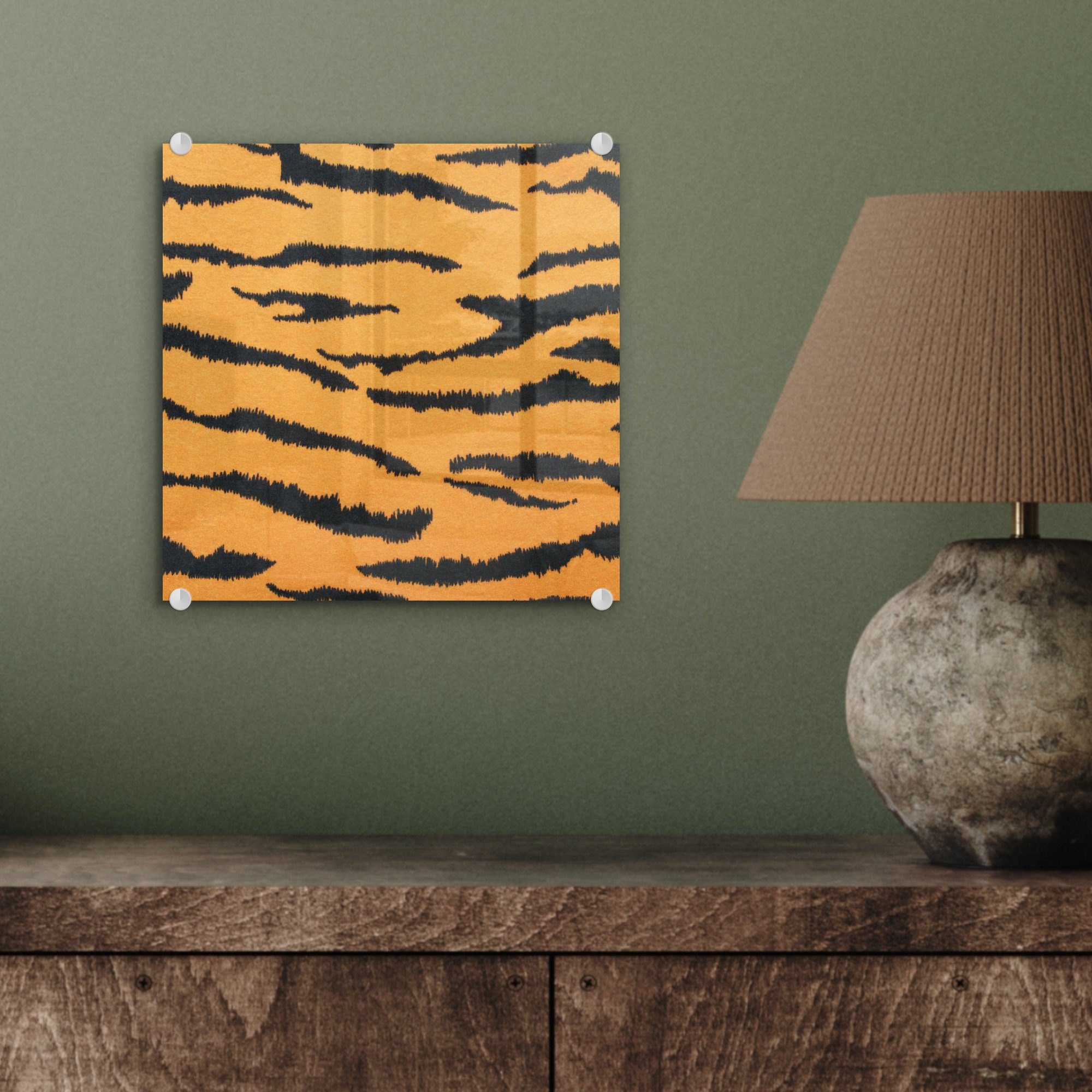 Glas St), Wandbild - Foto - Tigerdruck Glas Braun Wanddekoration (1 Bilder - auf Acrylglasbild MuchoWow Glasbilder Orange, - auf -