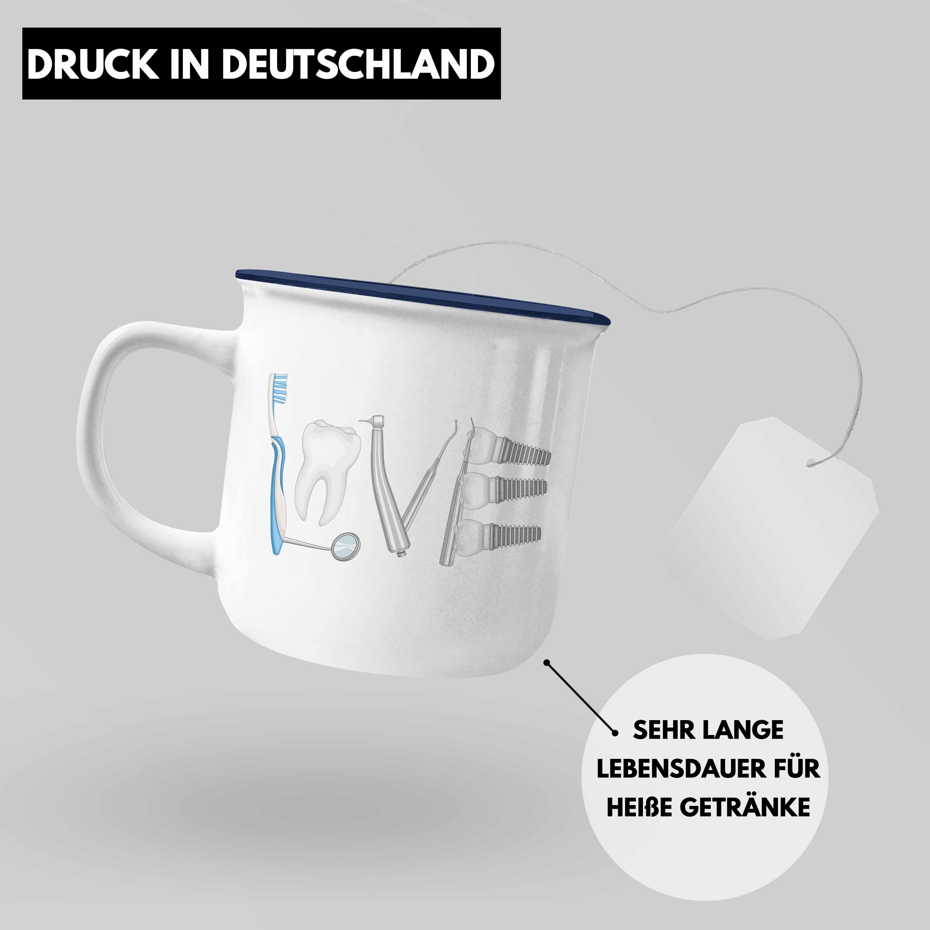 Trendation LOVE Thermotasse - Emaille Zahnarzthelferin Zahnarzt Trendation Blau Zahnarzt Geschenk Damen Lustig Zahnmedizinische Tasse Geschenkidee Fachangestellte