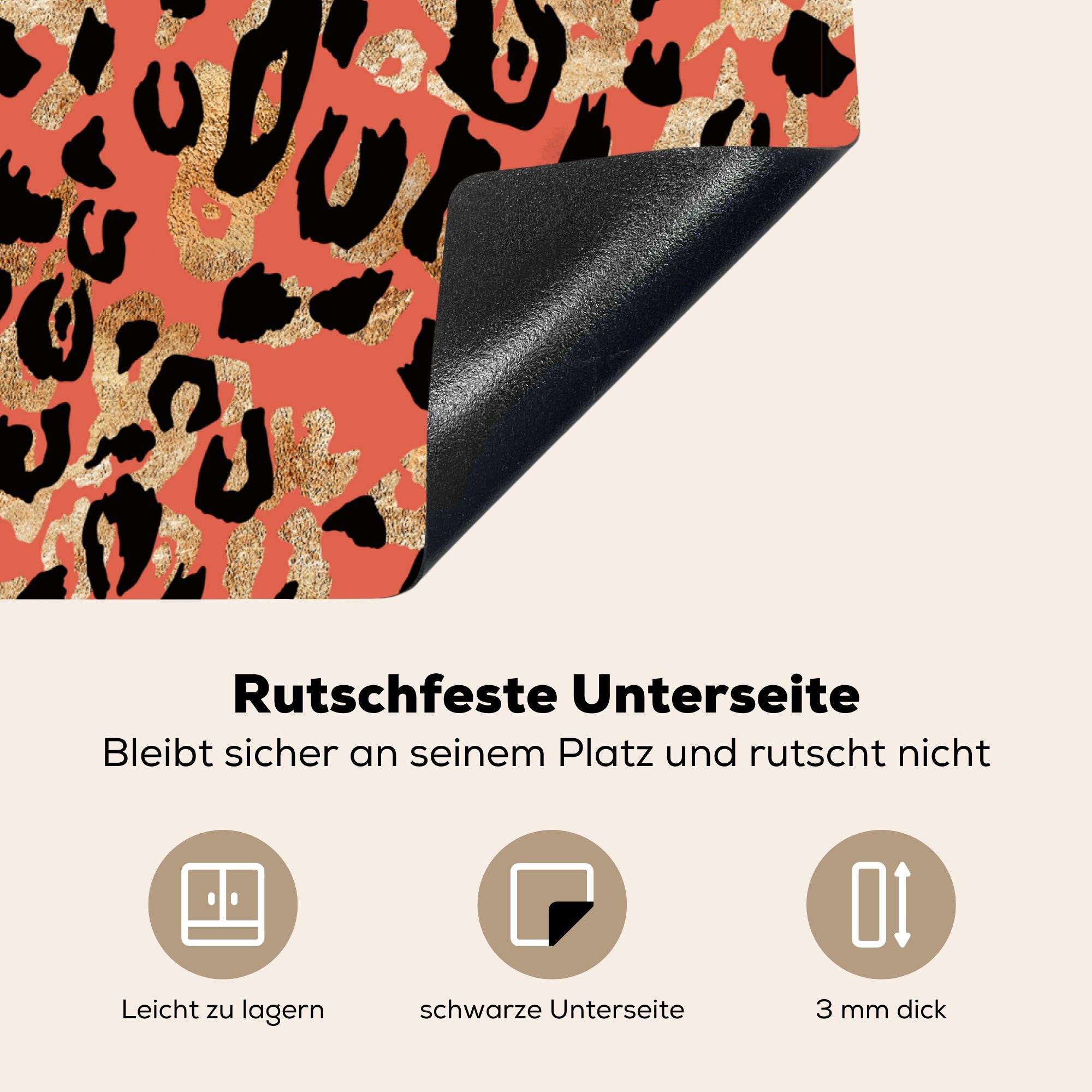 Gold Induktionsmatte - (1 Luxus, Herdblende-/Abdeckplatte cm, tlg), für Pantherdruck Rosa - küche, Ceranfeldabdeckung die MuchoWow 59x52 Vinyl, -