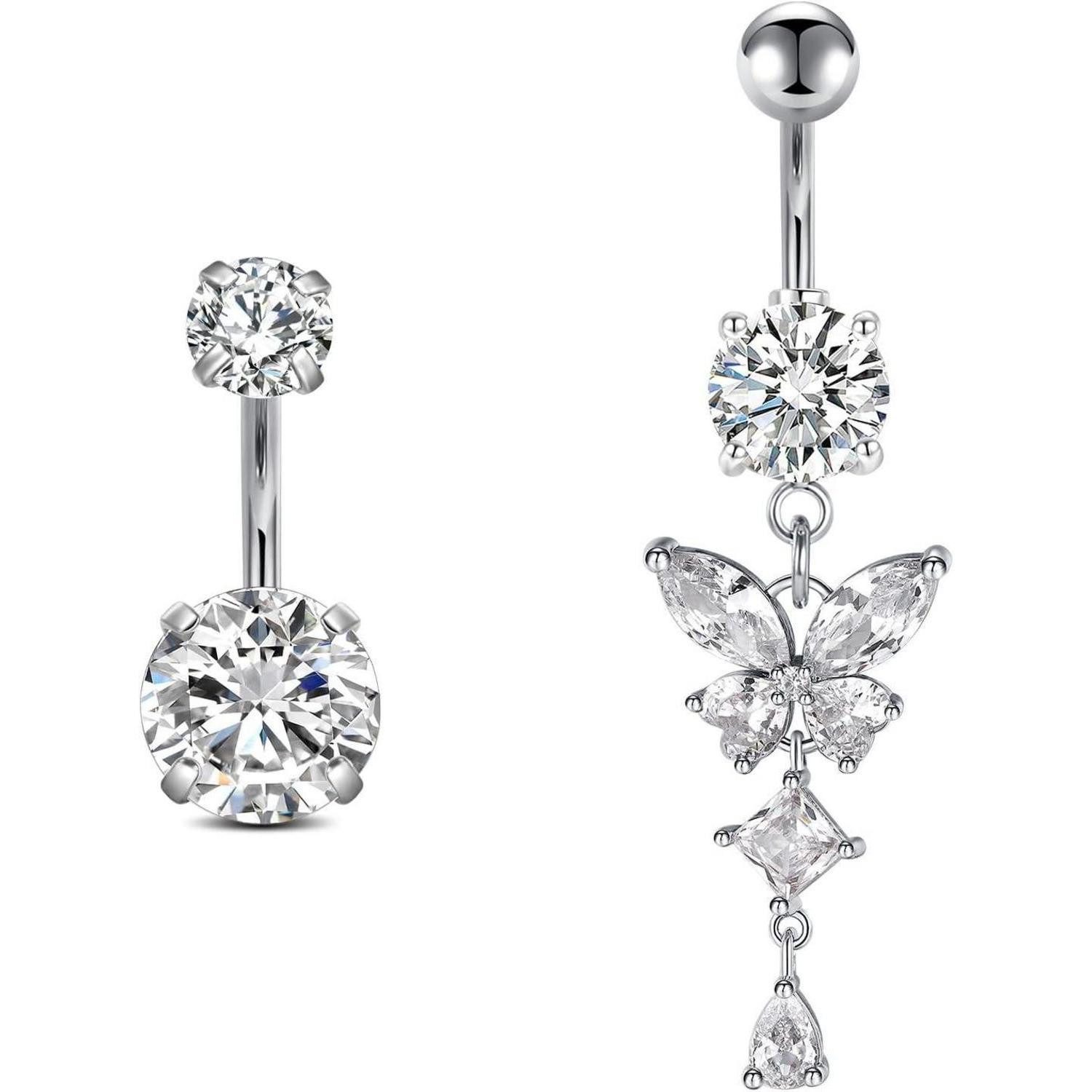 LuxusKollektion Bauchnabelpiercing Bauchnabelpiercing Chirurgenstahl Schmetterling 6mm 8mm Silber-8mm