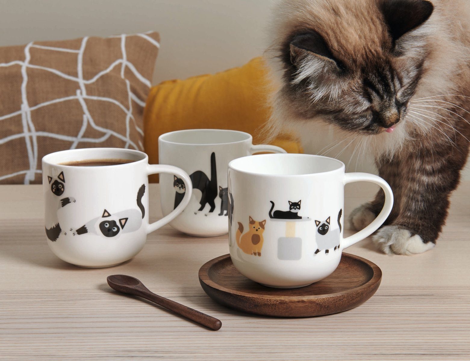 ASA SELECTION Becher COPPA Henkelbecher Cats 0,4 l, Fine Bone China, Geschirr