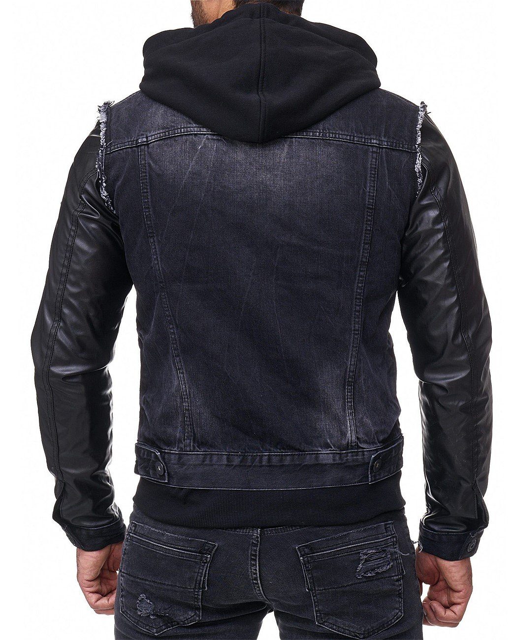 Cipo & Jeansjacke am Oberarm Jacke Denim Metall schwarz mit BA-C-1290 Baxx Patch (1-St) Kapuzen