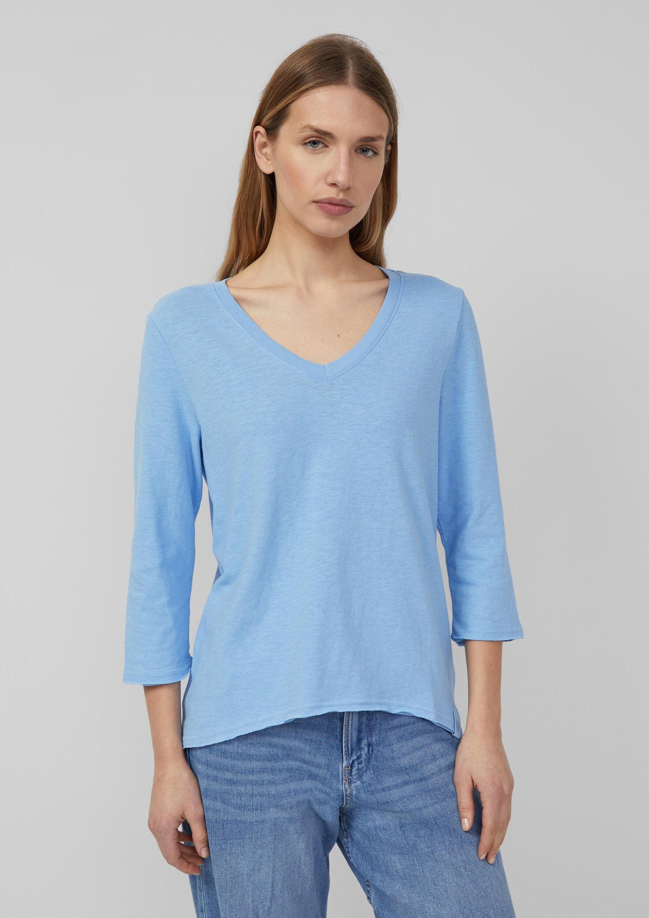 s.Oliver 3/4-Arm-Shirt T-Shirt Jersey-T-Shirt mit Flammgarnstruktur und gerundetem Saum