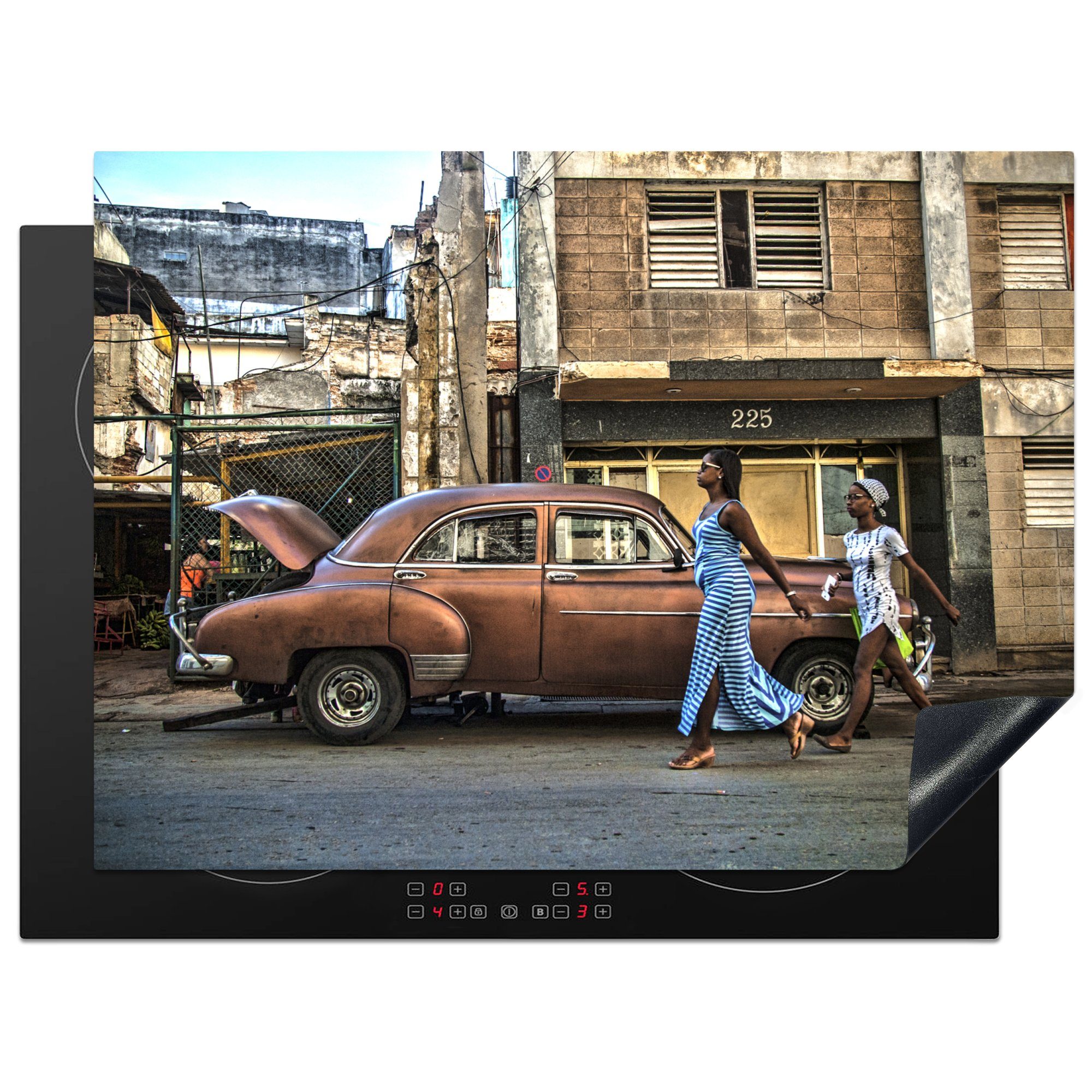 Cadillac - nutzbar, MuchoWow Auto Herdblende-/Abdeckplatte Oldtimer Ceranfeldabdeckung cm, Kuba, 70x52 tlg), in - Oldtimer Vinyl, Altes - Mobile (1 Arbeitsfläche
