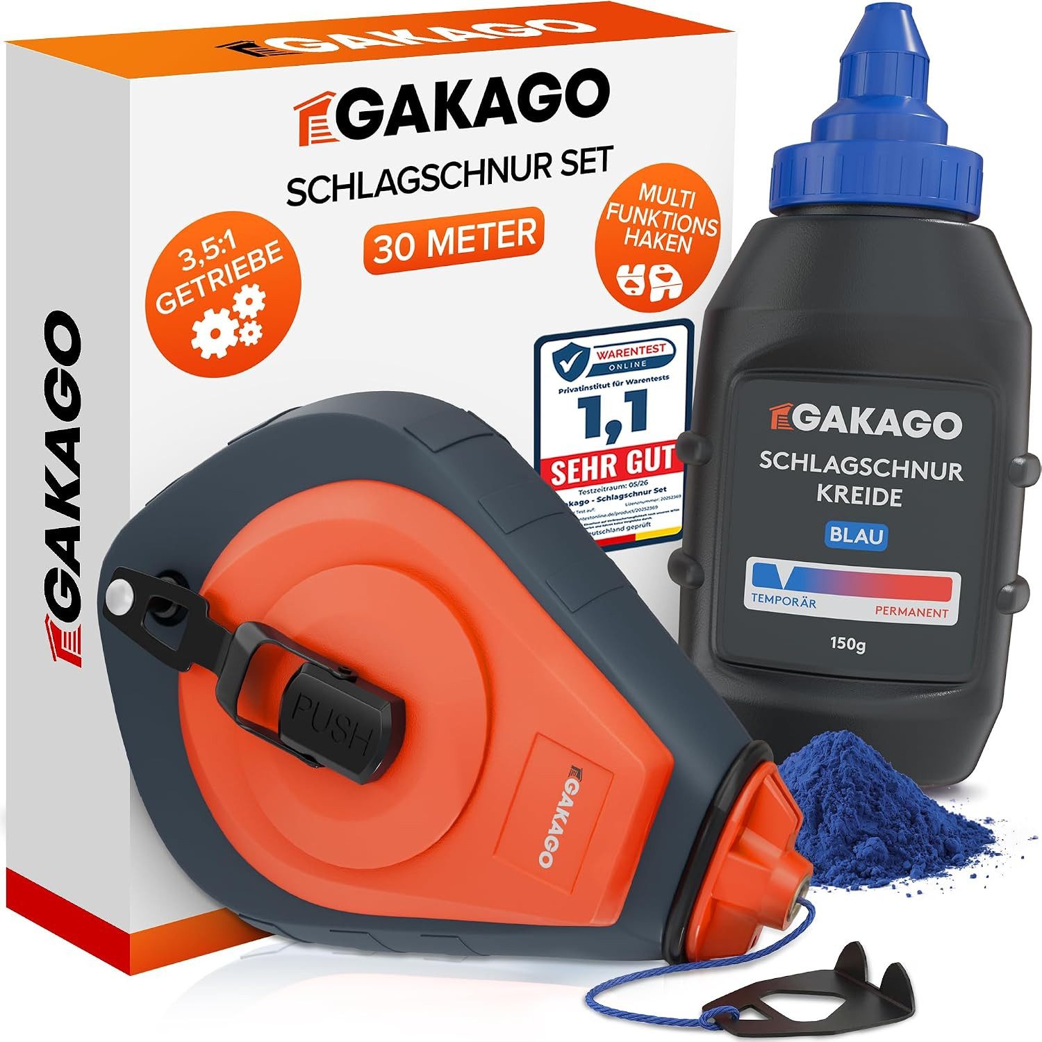Gakago Schlagschnur Schlagschnur-Set 30m inkl. 150g Kreide