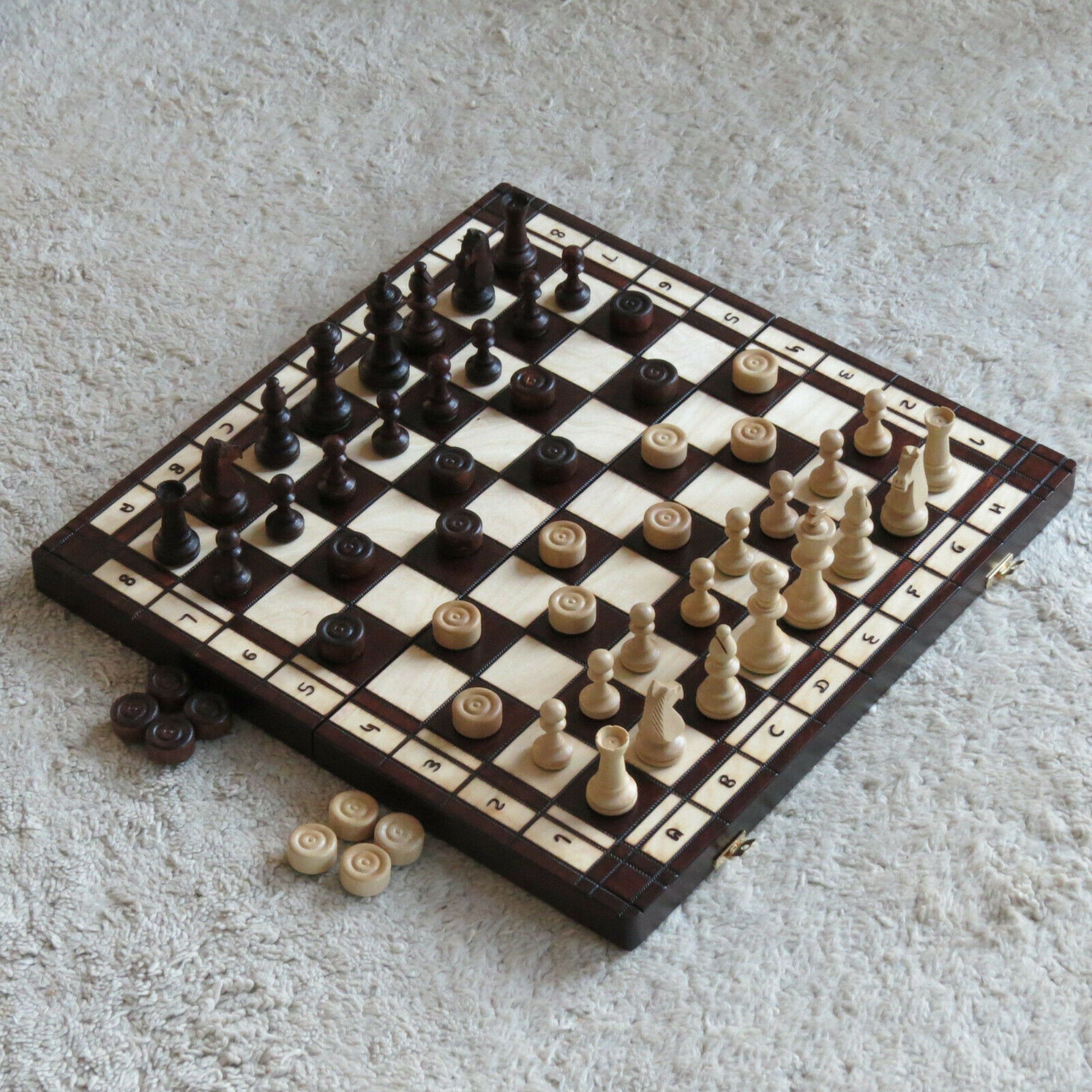 Holzprodukte Игрыsammlung Schach Schachspiel + Dame 50 x 50 cm Holz NEU