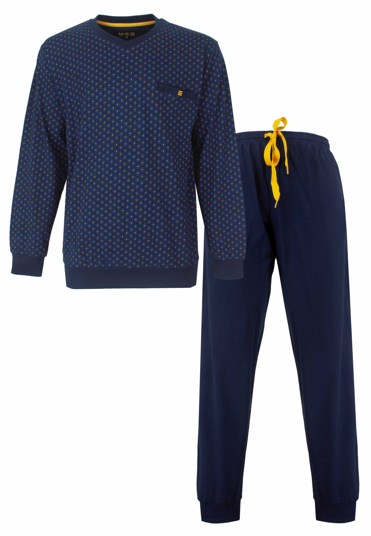 M.E.Q. Schlafanzug Herren Pyjama mit Bündchen (2 tlg) Baumwolle