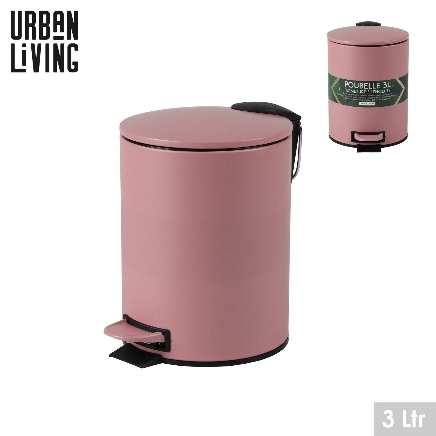 Urban Living Kosmetikeimer 3 Liter Tretmülleimer Abfalleimer Mülleimer Tretpedal Absenkautomatik, Hygienische Pedalbedienung, herausnehmbarer Eimer mit Henkel