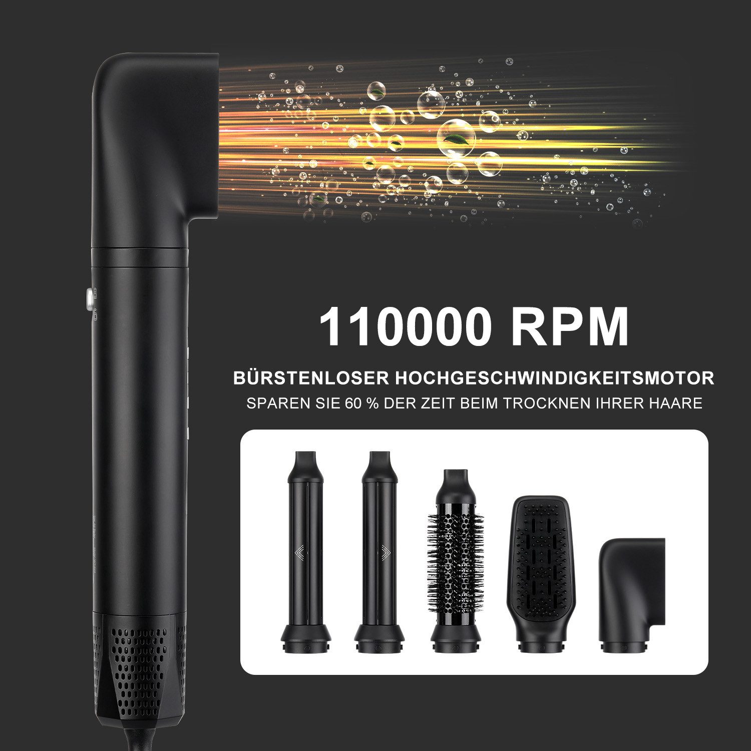 oyajia Multihaarstyler 5-in-1 Heißluftstyler Lockenstab Glätter Föhn Volumen Hitzeschutz1300W, 3D-Airflow-Technologie für Styling ohne Hitzeschäden