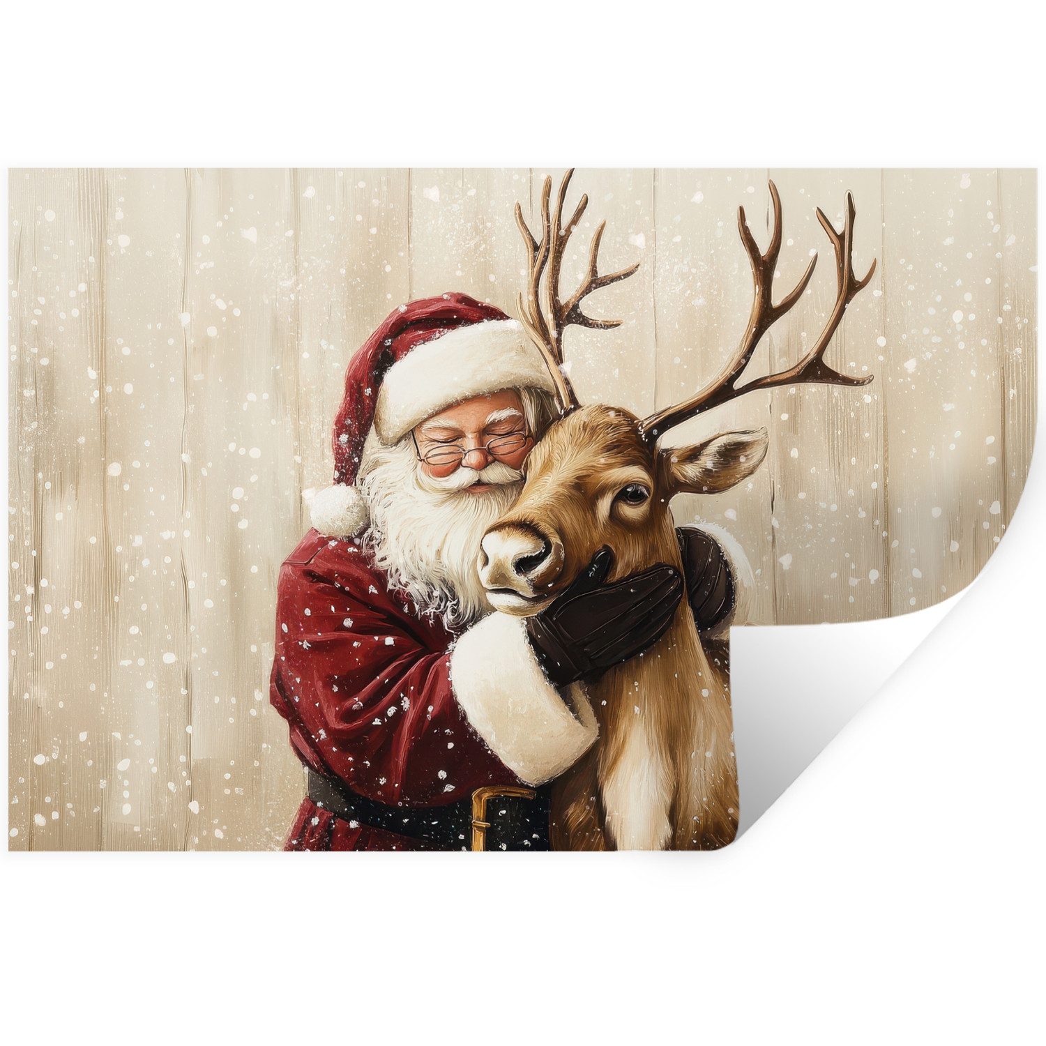 MuchoWow Wandsticker Weihnachtsmann - Rentier - Schnee - Bunt (1 St), Wandtattoo, Selbstklebend, Wohnzimmer, 30x20 cm