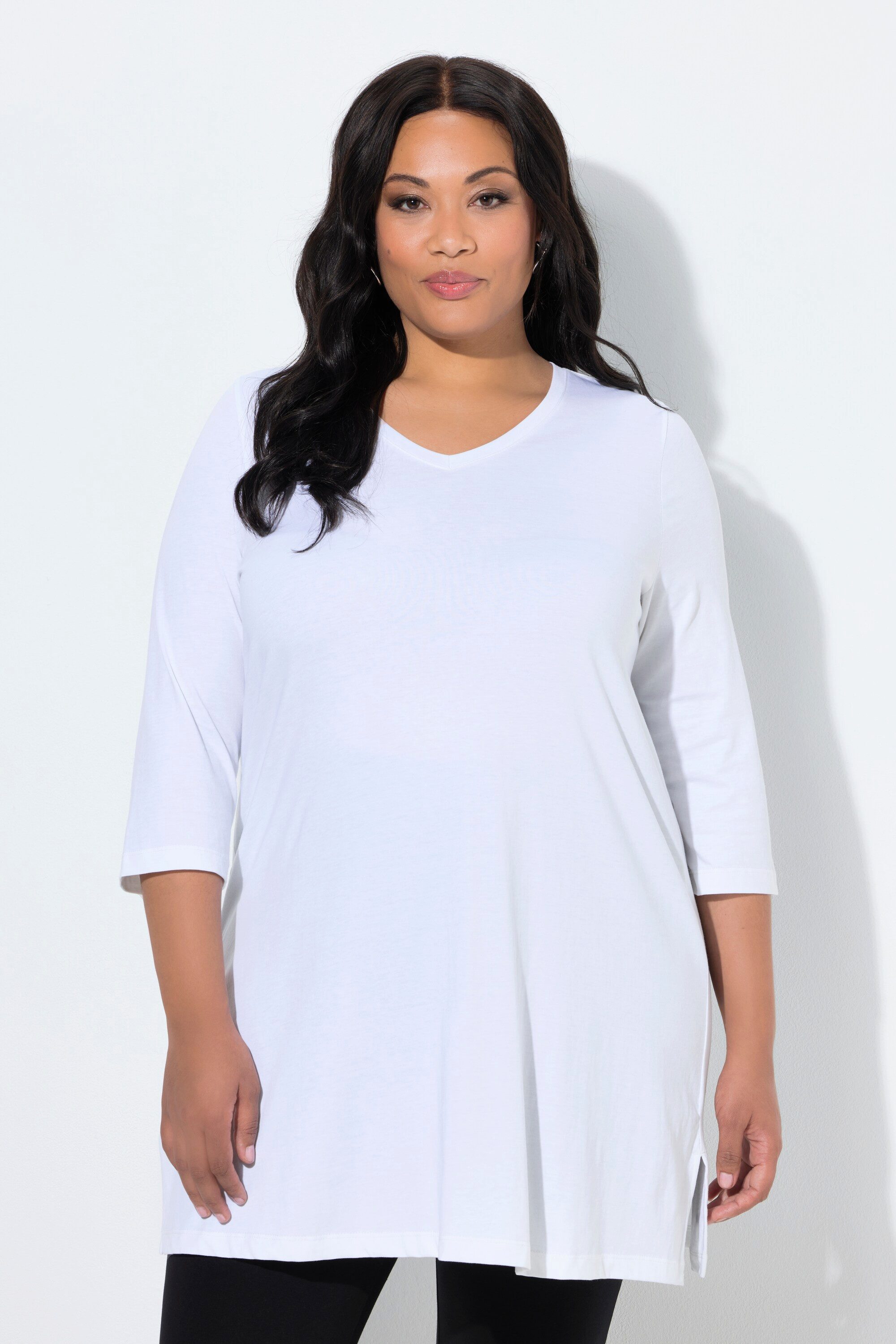 Ulla Popken Longshirt Longshirt A-Linie V-Ausschnitt 3/4-Arm
