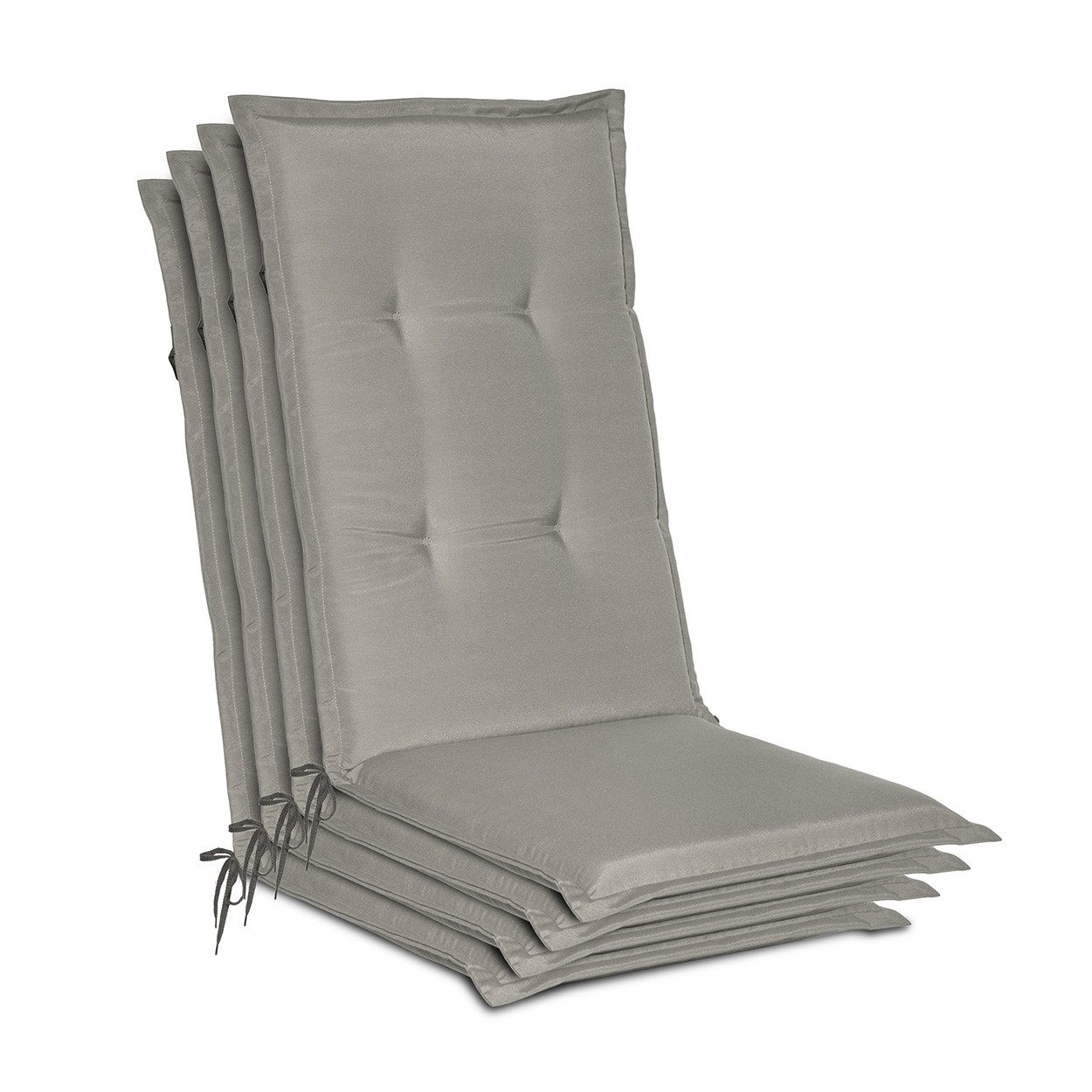 Beautissu Hochlehnerauflage 4er Set Gartenstuhlauflage Loft HL Hellgrau, 120x50x6cm, Polster Auflage, Sitzpolster & Sitzkissen für Hochlehner Gartenmöbel