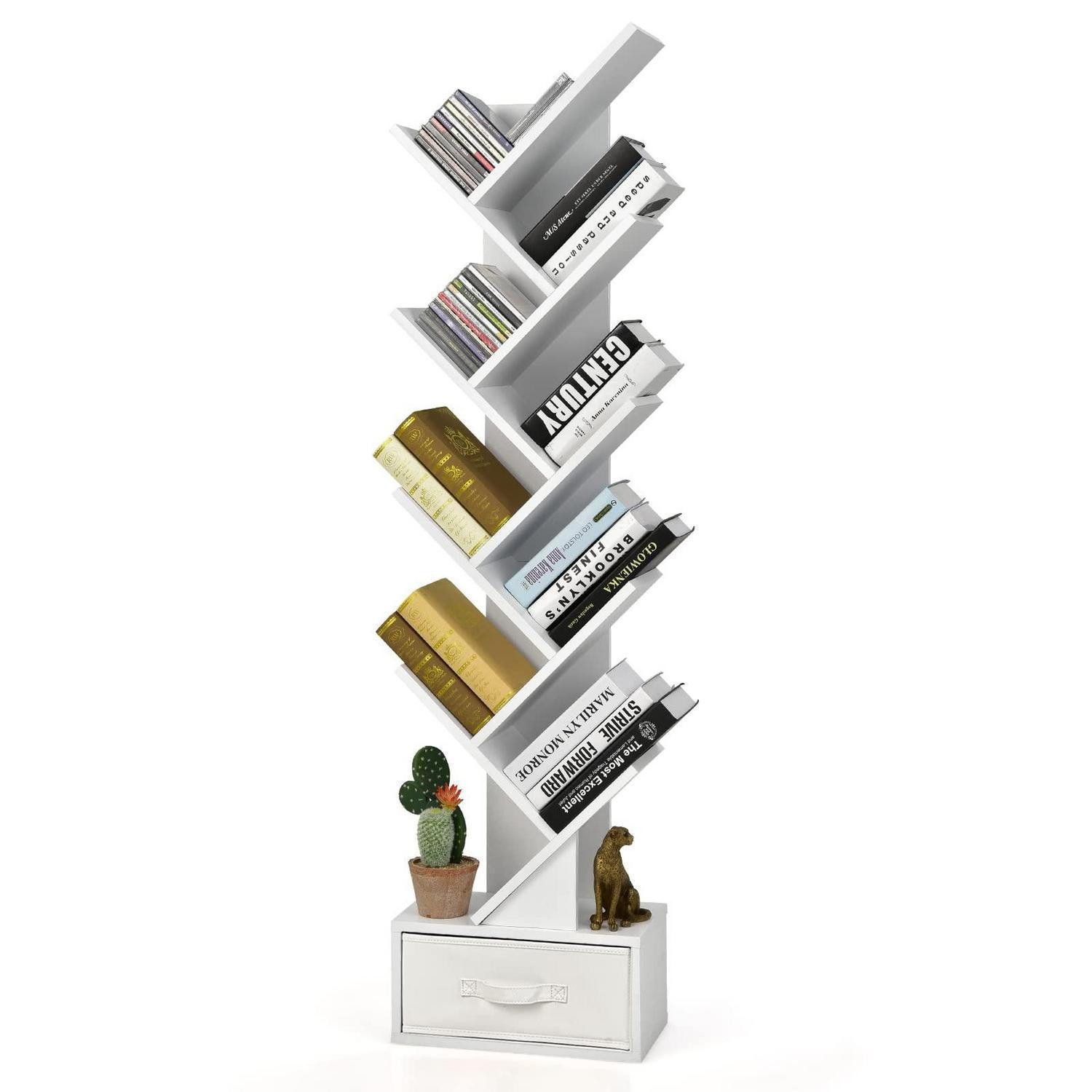 LuxusKollektion Bücherregal Bücherregal Baumform Weiß 8 Ebenen Schublade, 1-tlg.
