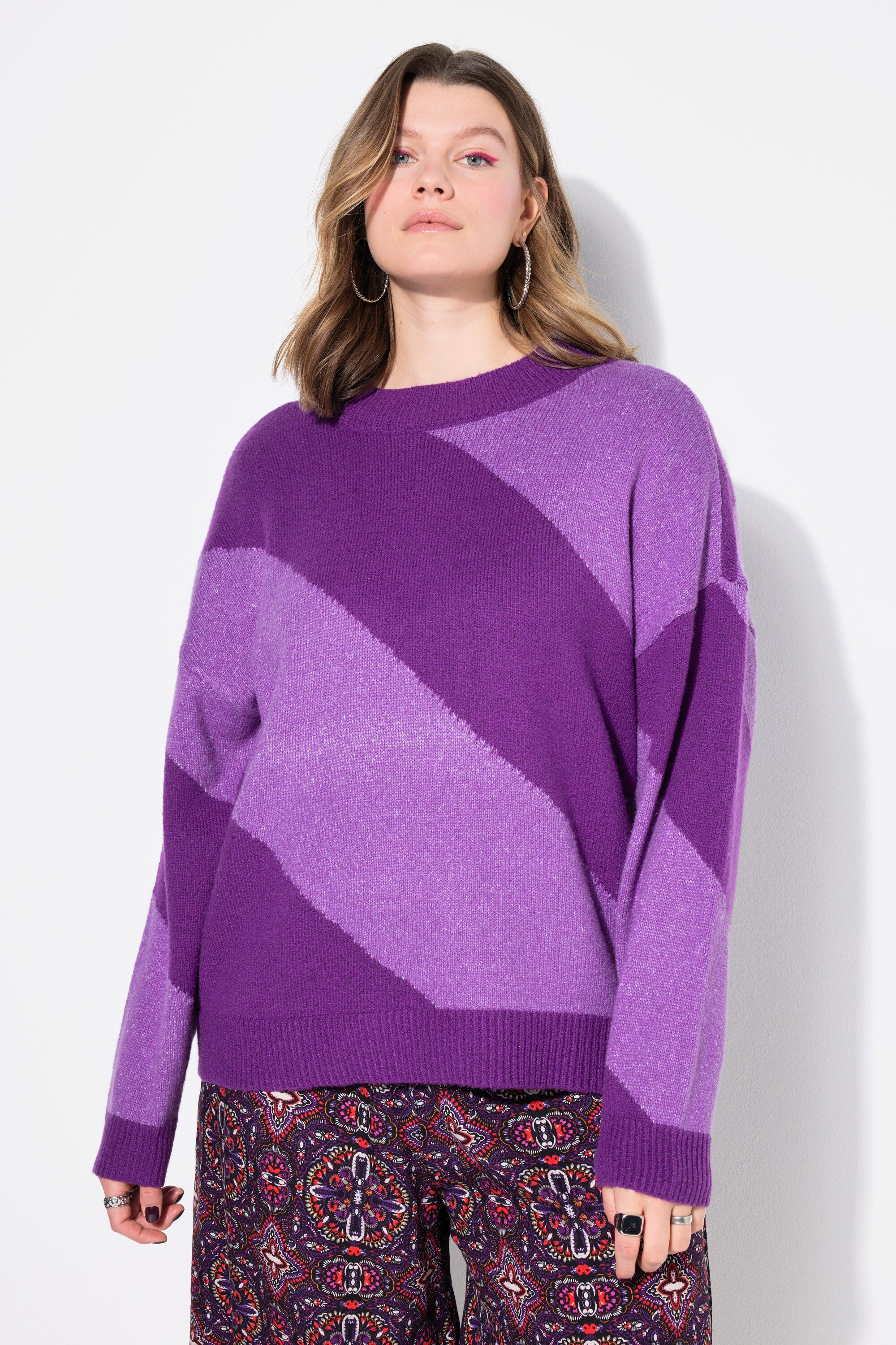 Strickpullover Pullover oversized diagonale Blockstreifen