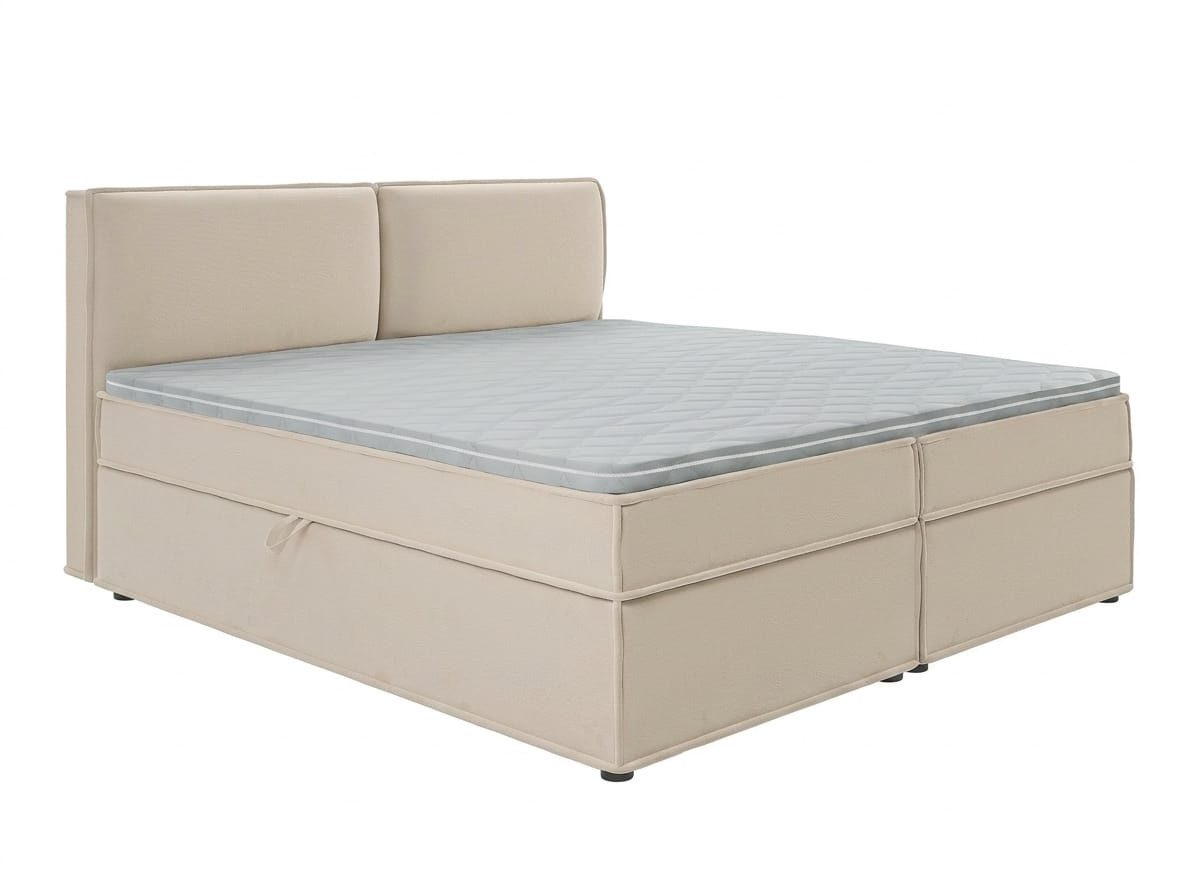 JVmoebel Boxspringbett Beiges Boxspringbett 200×200 mit Stauraum, Matratze und Topper, Made in Europa