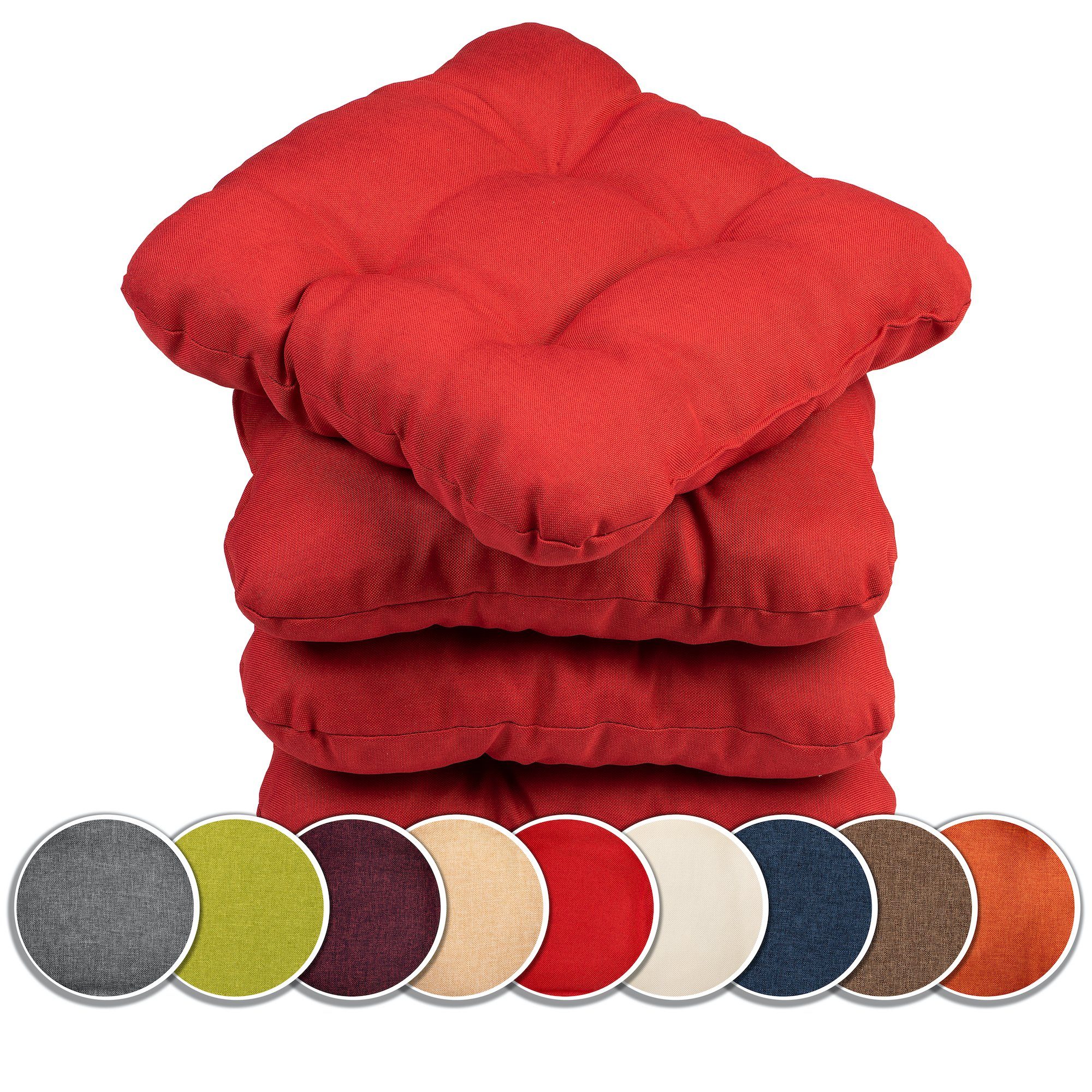 Stuhlkissen Stühle Set cm 8cm, / 40x40 sunnypillow 4er Bequeme rot Bänke Stuhlkissen Auflage für Polsterauflage