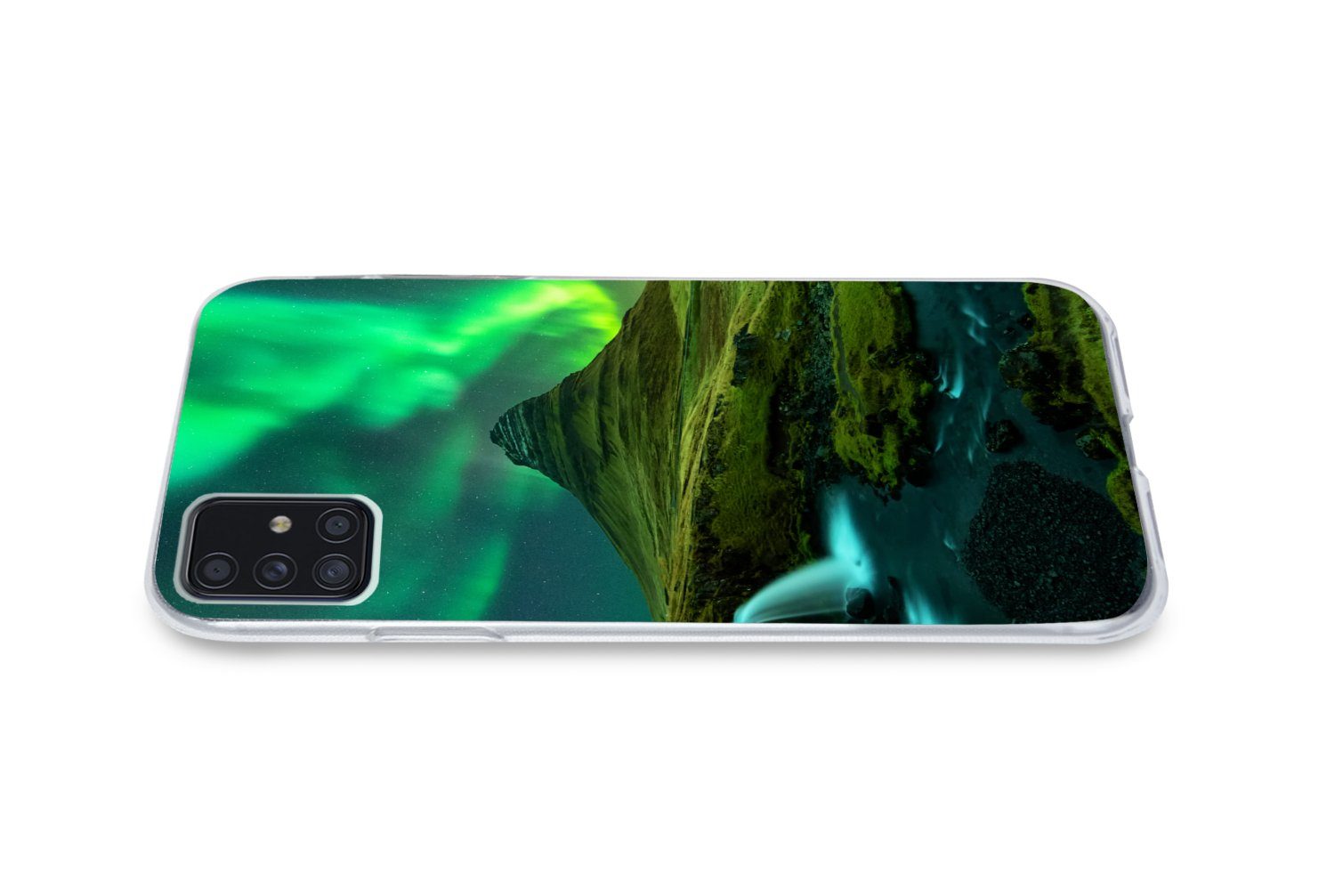 MuchoWow Handyhülle für Samsung Galaxy A52 5G Nordlichter - Wasserfall - Berg - Island, Smartphone-Bumper, Print, Handy Schutzhülle Dünn