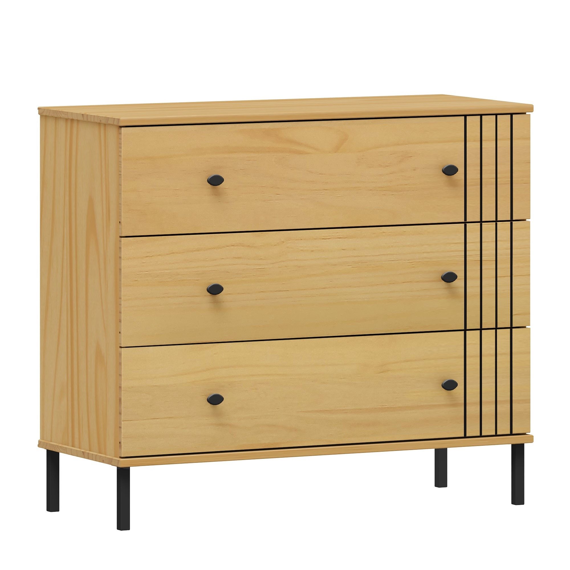 Lebenswert Schubkastenkommode WZ-0801, 3 Schubladen, Kiefer massiv eichefarbig hell - 90x80x40 (BxHxT)