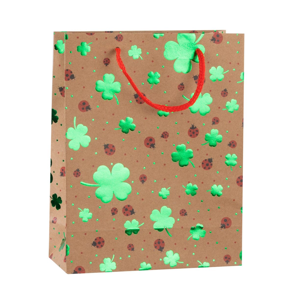Idena Tragetasche Idena Geschenktasche Kleeblatt & Marienkäfer Kraftpapier 18x23x8cm