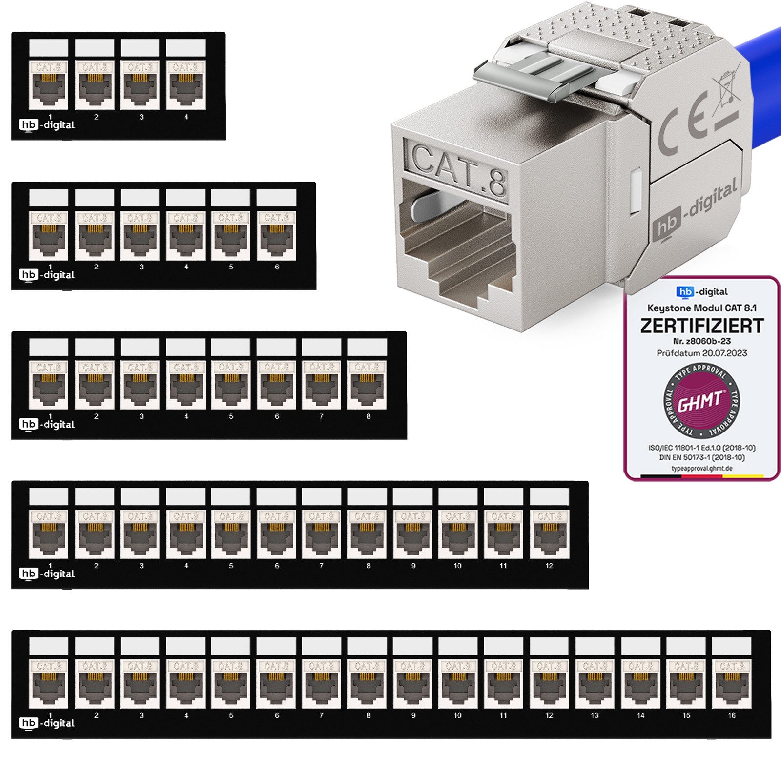 HB-DIGITAL Patchpanel mit Keystone Cat 8 Netzwerk Patchfeld Netzwerk-Panel
