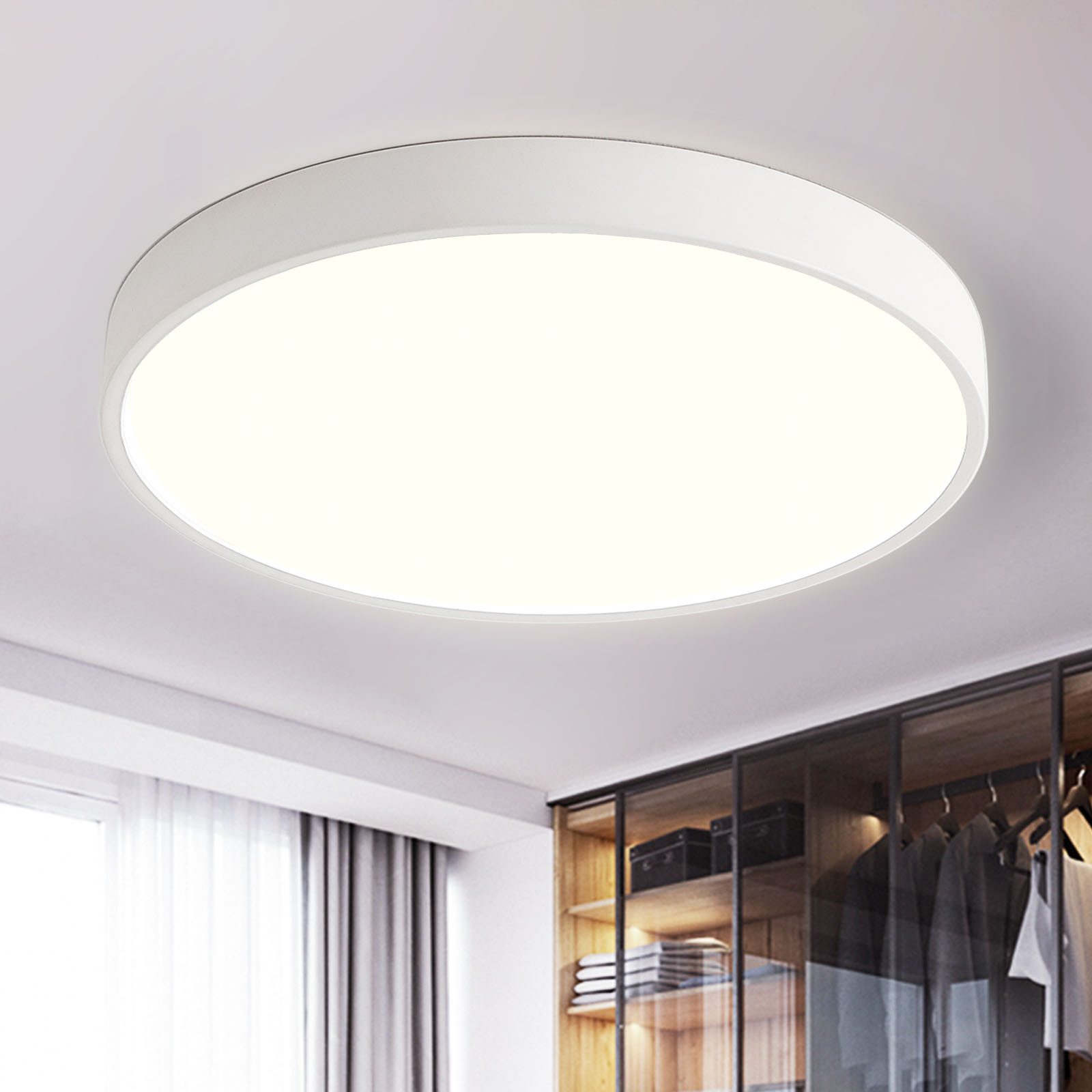 style home LED Deckenleuchte Flach Rund Deckenlampe aus Metall, Warmweiß 3000K, 24W/36W/48W, LED fest integriert, nicht dimmbar, Warmweiß 3000K, Weiß 30*30*4cm für Schlafzimmer Wohnzimmer Küche Büro Flur Diele