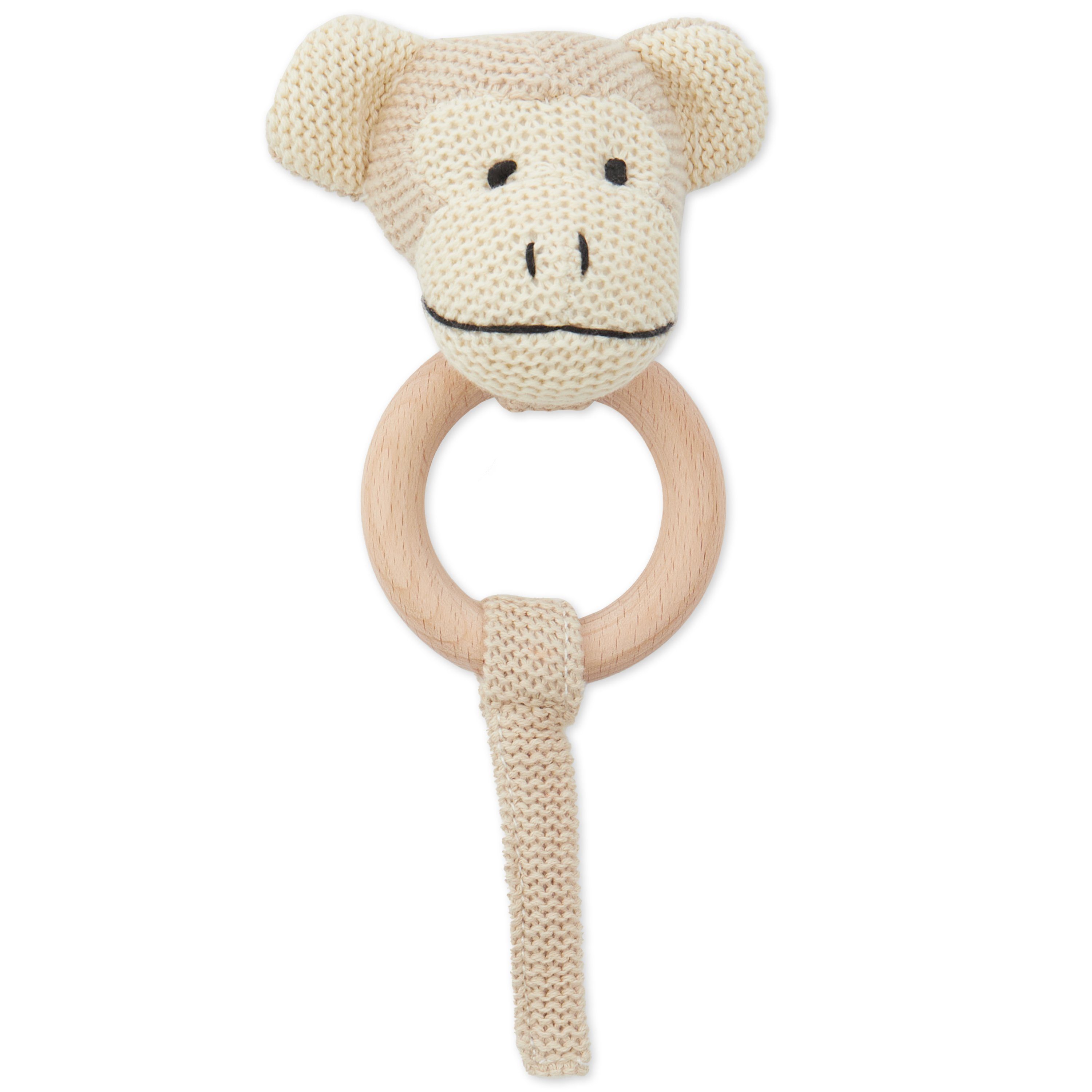BIECO Greifspielzeug Bieco Greifling Baby Rassel Affen Häkel Rassel mit Holzring
