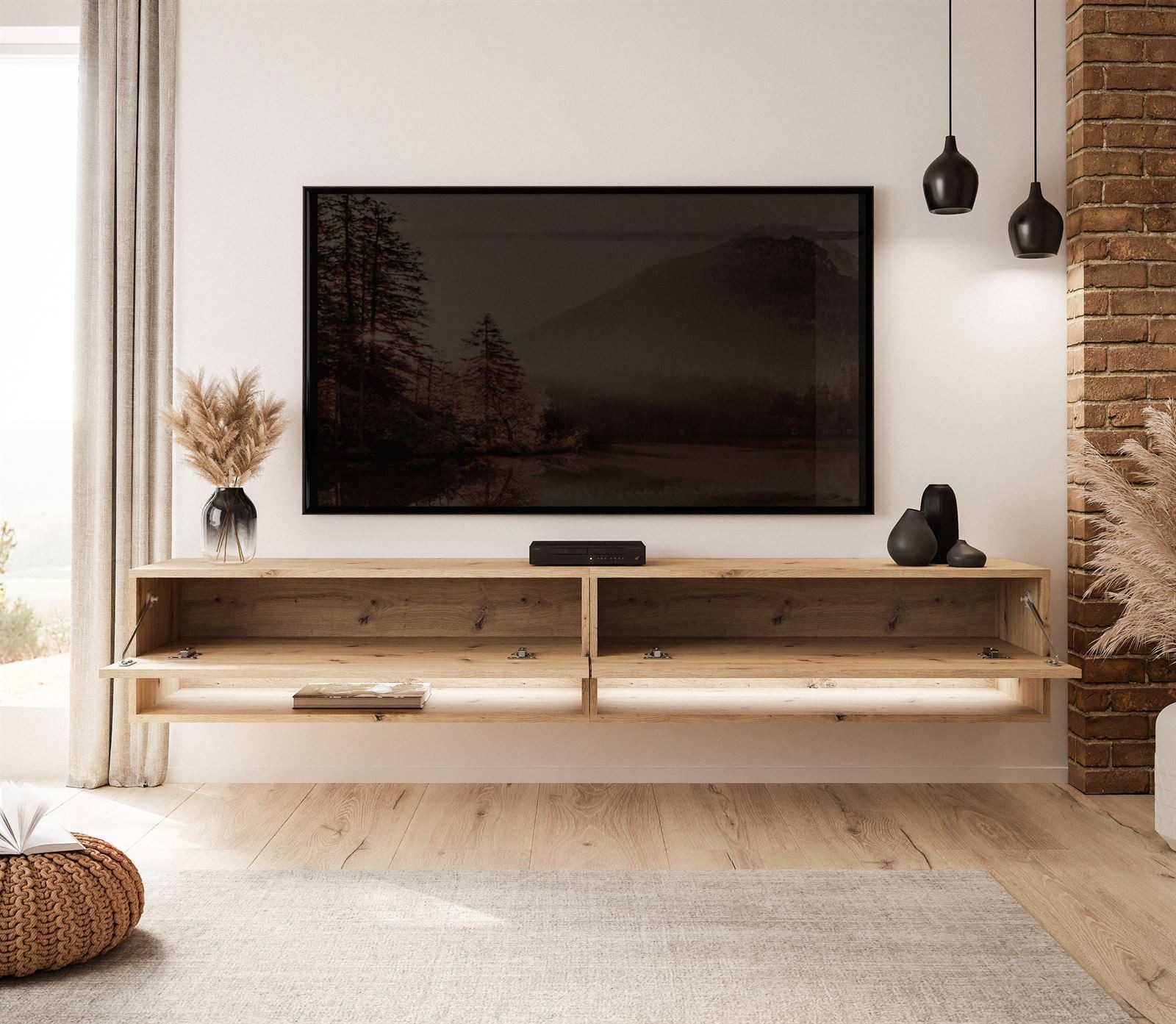 ALLHOUSE24 Lowboard ALISSE 180 cm Breite hängender TV Schrank LOFT Artisan Eiche (2 x Schränke 90 cm breit), Gesamtbreite 180 cm