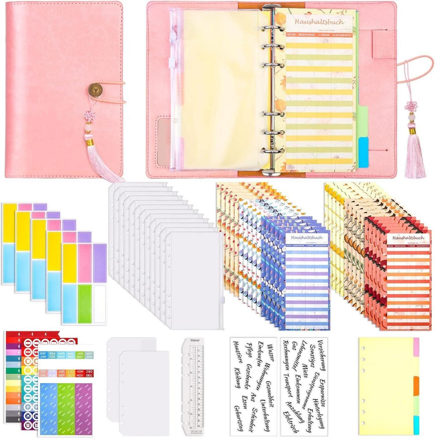Notizbuch A6 Budget Planner PU Leder Binder Deutsch - Geld Spar Mappe
