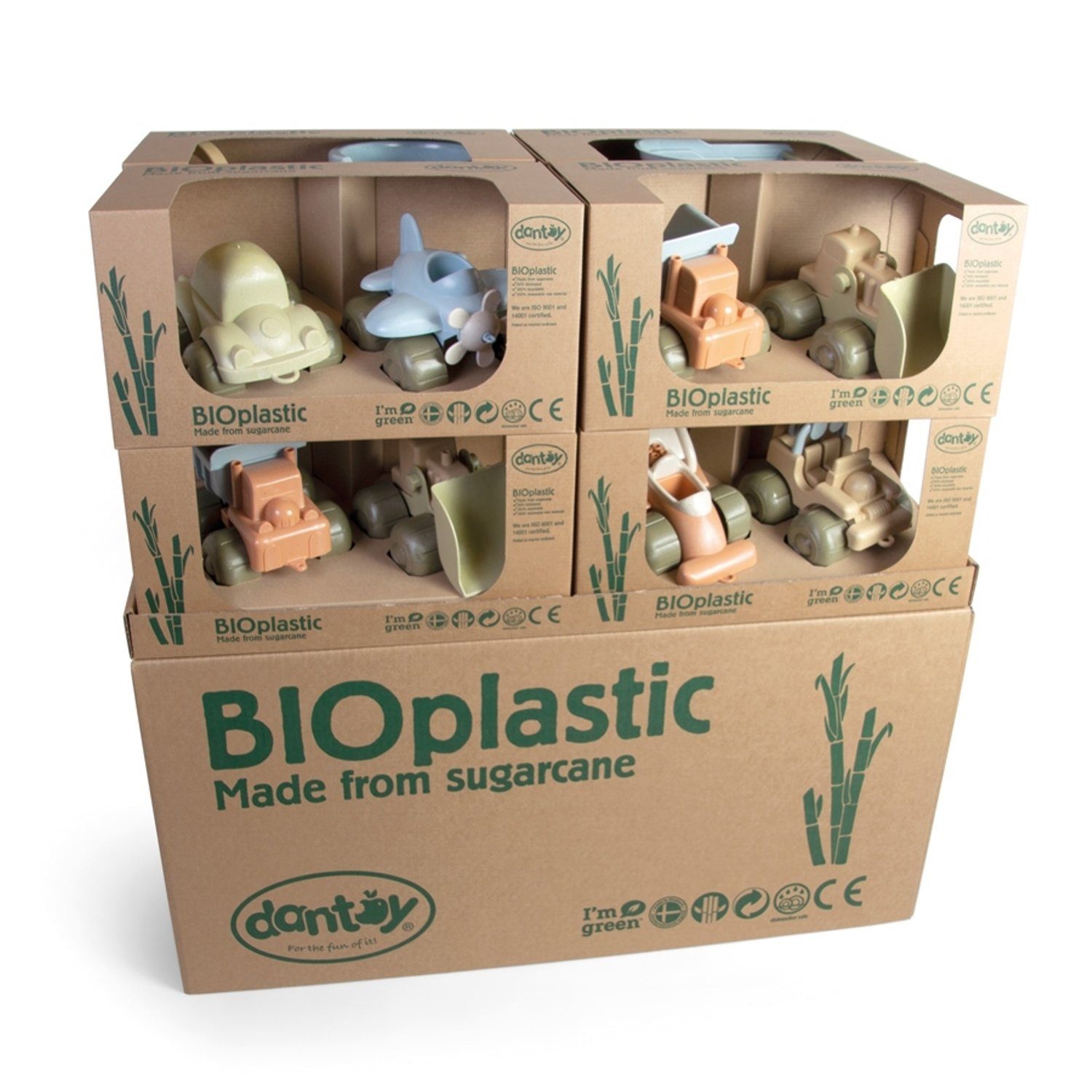 dantoy Spielzeug-LKW 2x bunte Fahrzeuge Auto Zug Flugzeug LKW, aus Bio-Kuns günstig online kaufen