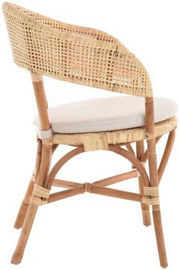 Krines Home Bistrostuhl Rattanstuhl mit Armlehne Bistro Sessel Korbstuhl skandinavischer Stil, Natur Rattan Stuhl