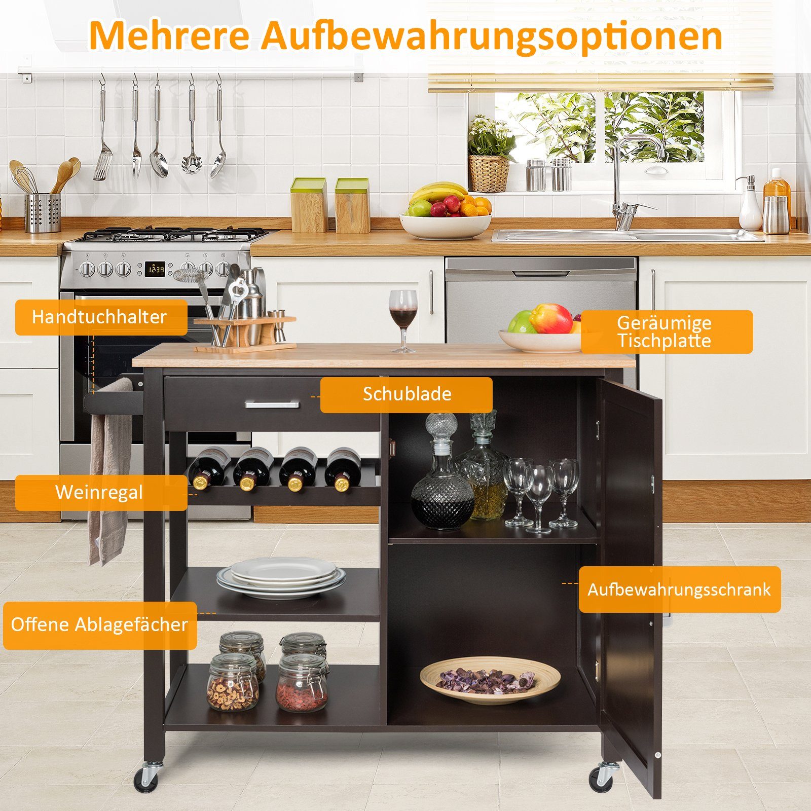 COSTWAY Küchenwagen, Weinregal, auf Rollen, mit günstig online kaufen