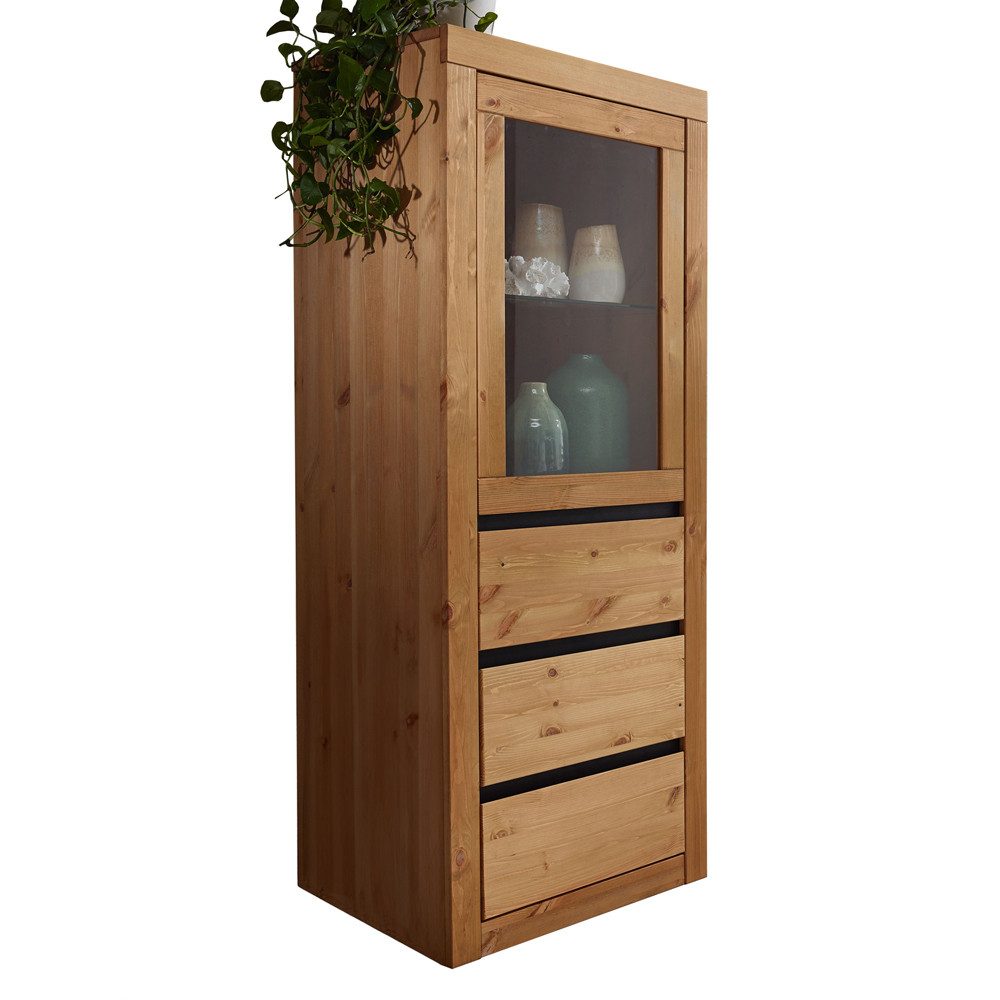 Lomadox Highboard WILSON-69, in eichefarbig Kiefer Massivholz, Softclose, B/H/T: ca. 61,5/150/42 cm
