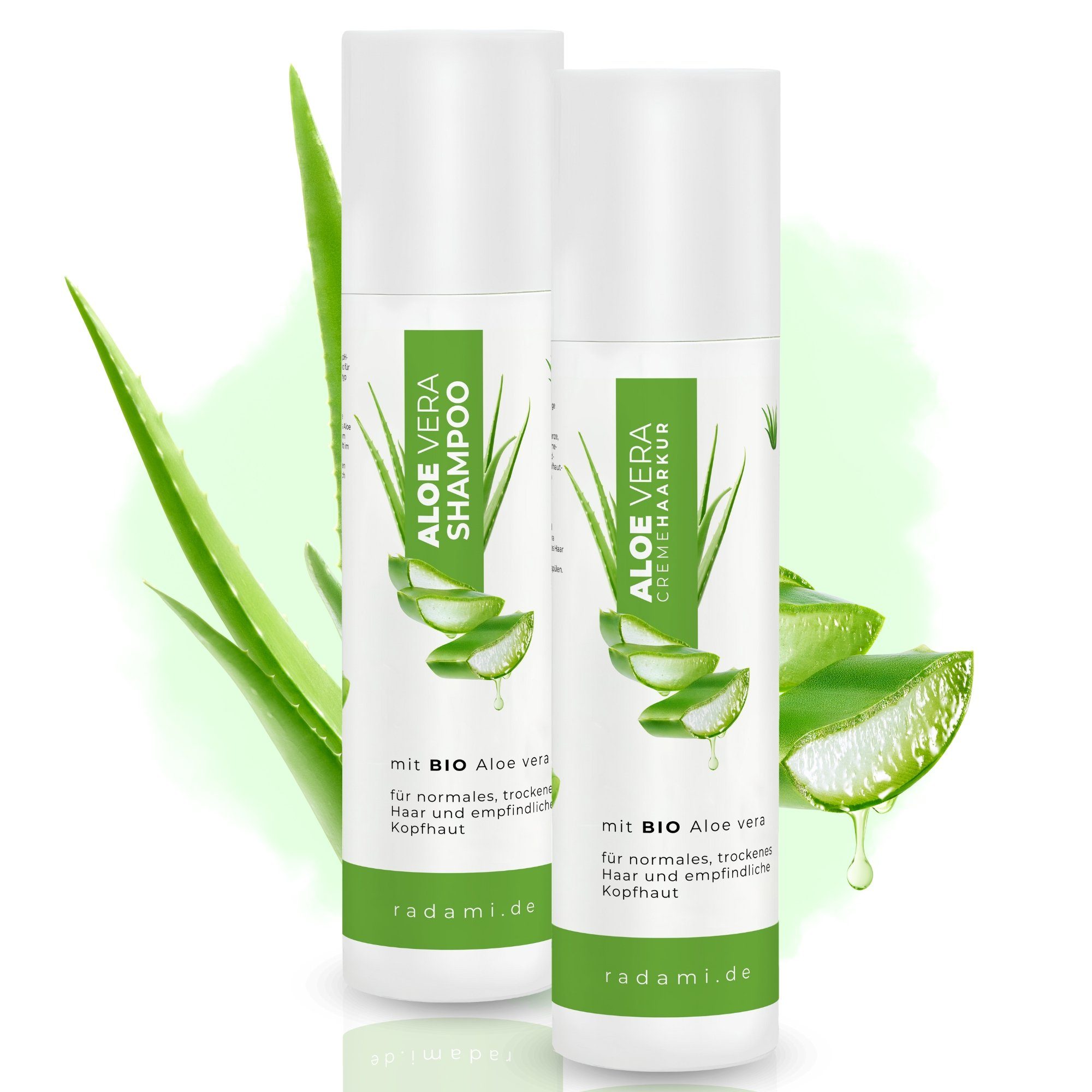 Radami Haarpflege-Set Bio Aloe Vera SET Shampoo, Haarkur für trockene, empfindliche Kopfhaut