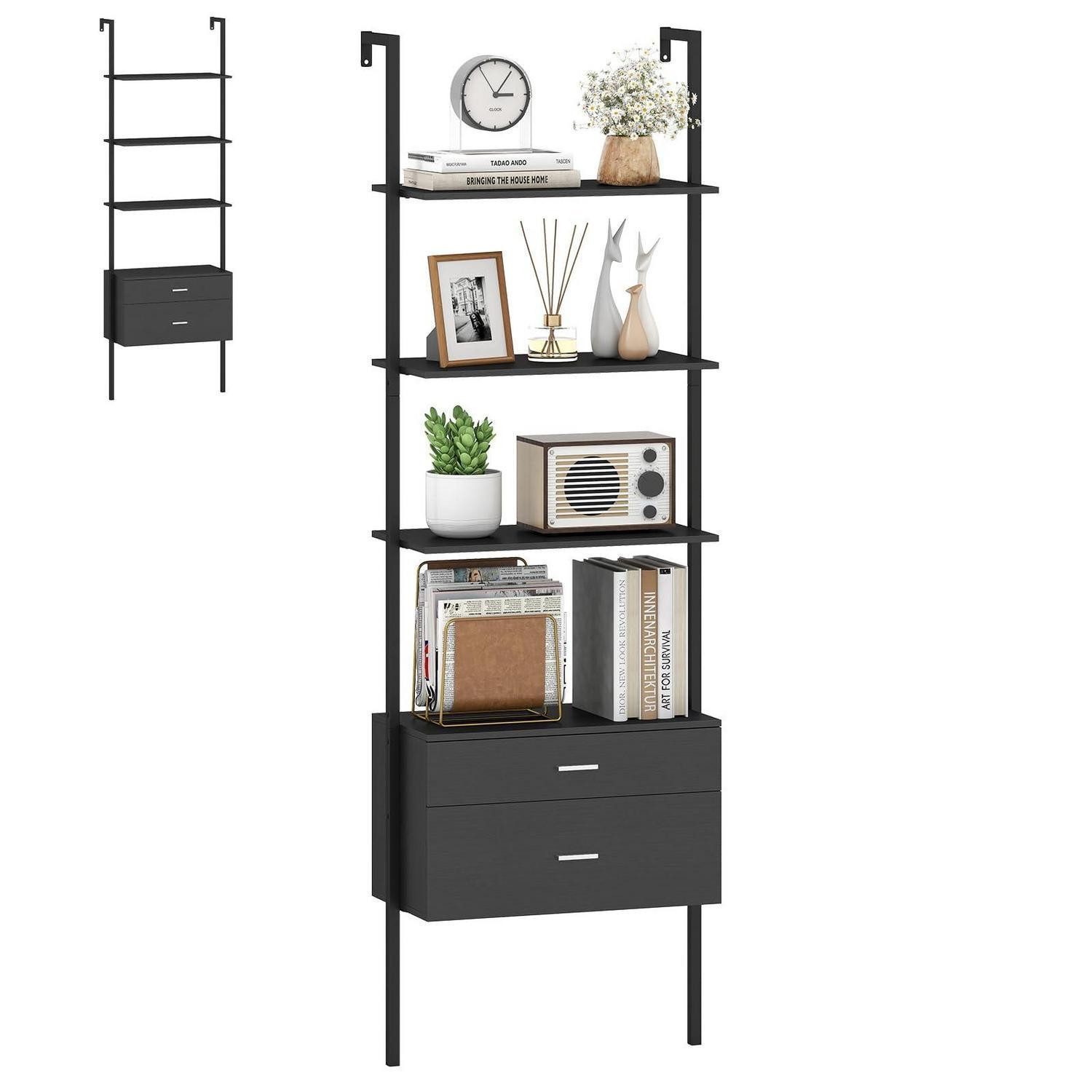 LuxusKollektion Leiterregal Leiterregal 6 Ebenen 2 Schubladen Schwarz, 1-tlg.