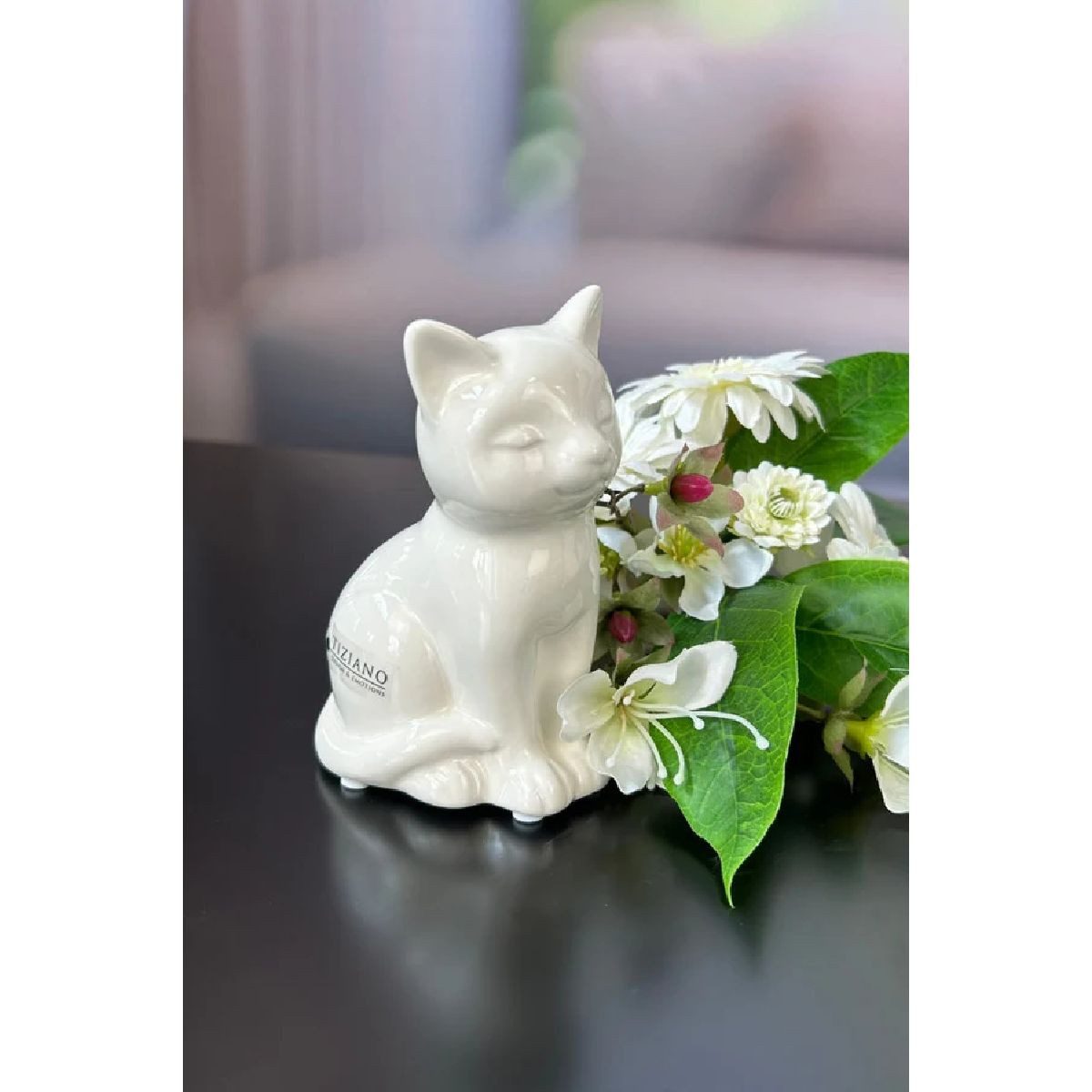 TIZIANO - DESIGN & EMOTIONS Tierfigur Deko Katze Bella creme-weiß – Keramikfigur – Wohnraumdeko