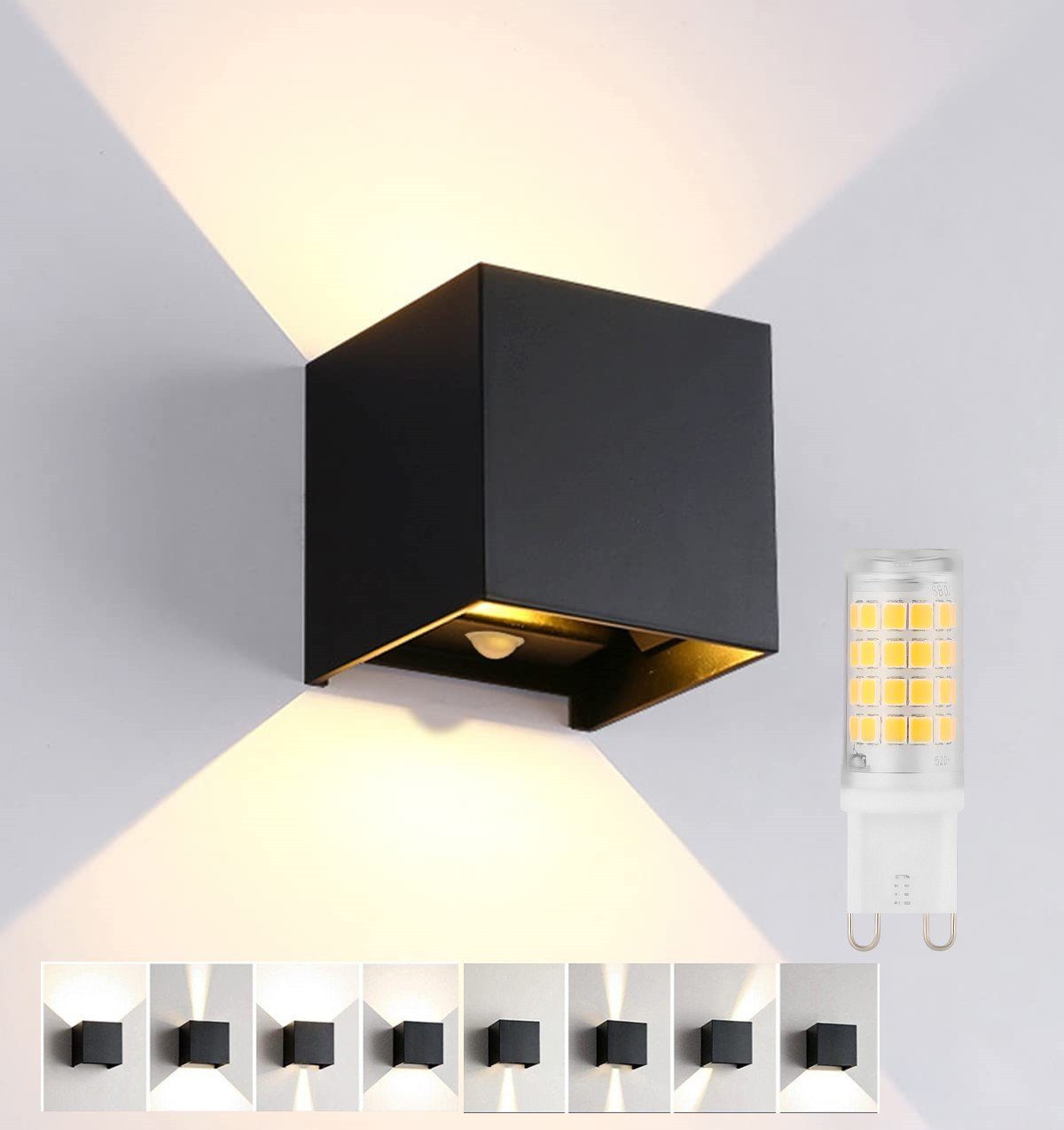 LETGOSPT LED Wandleuchte G9 Aluminium Abstrahlwinkel Wandleuchte, Bewegungsmelder integriert, Bewegungsmelder mit LED Wandleuchte verstellbarer LED mit warmweiß, ab Bewegungsmelder Auf mit fest 6W & Lampe