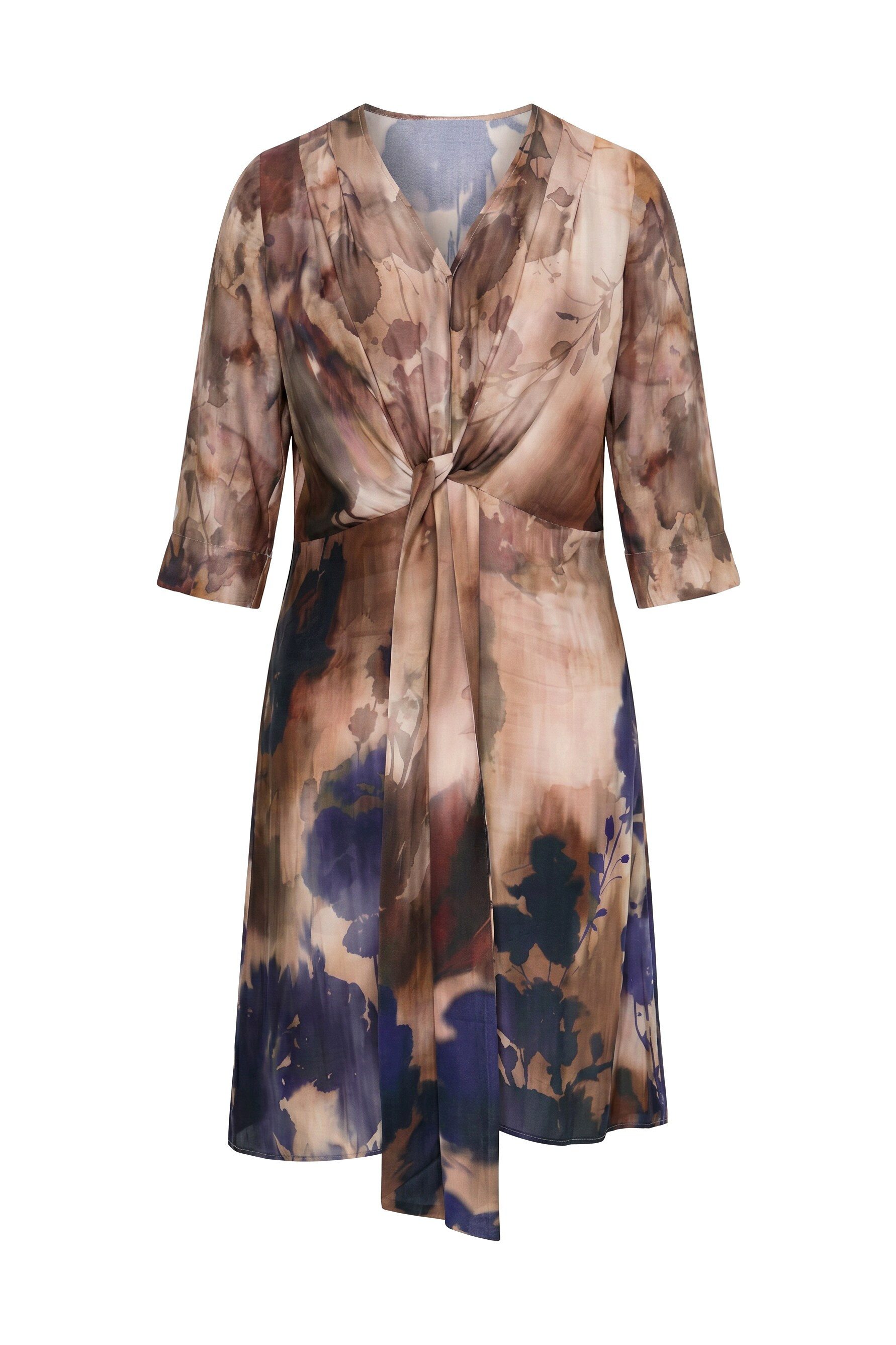 Ulla Popken Jerseykleid Satin-Maxikleid Aquarell-Design V-Ausschnitt – Bild 2 von 4