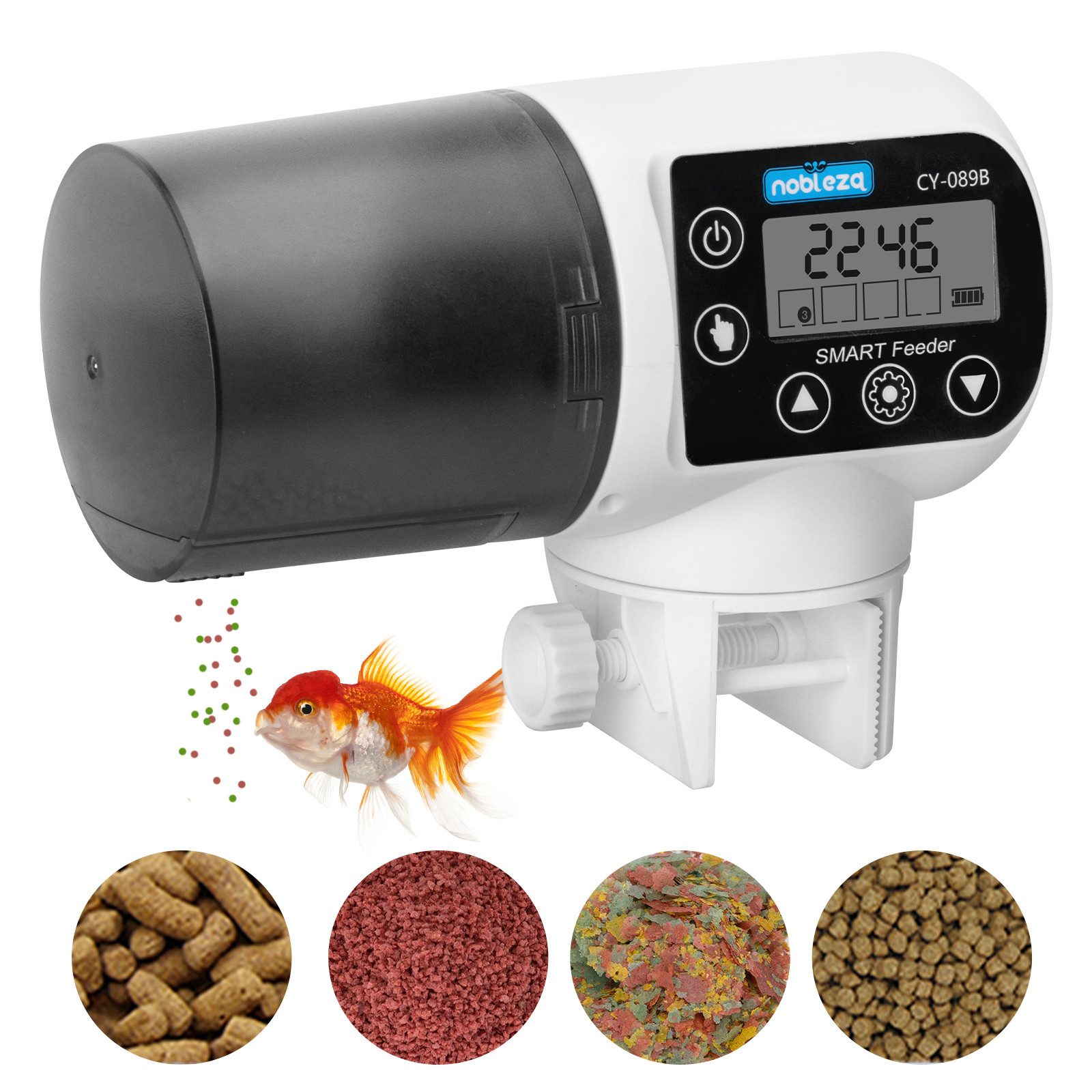 nobleza Fisch-Futterautomat Futterautomat Aquarium Zubehoer Fische Futterspender 200ml