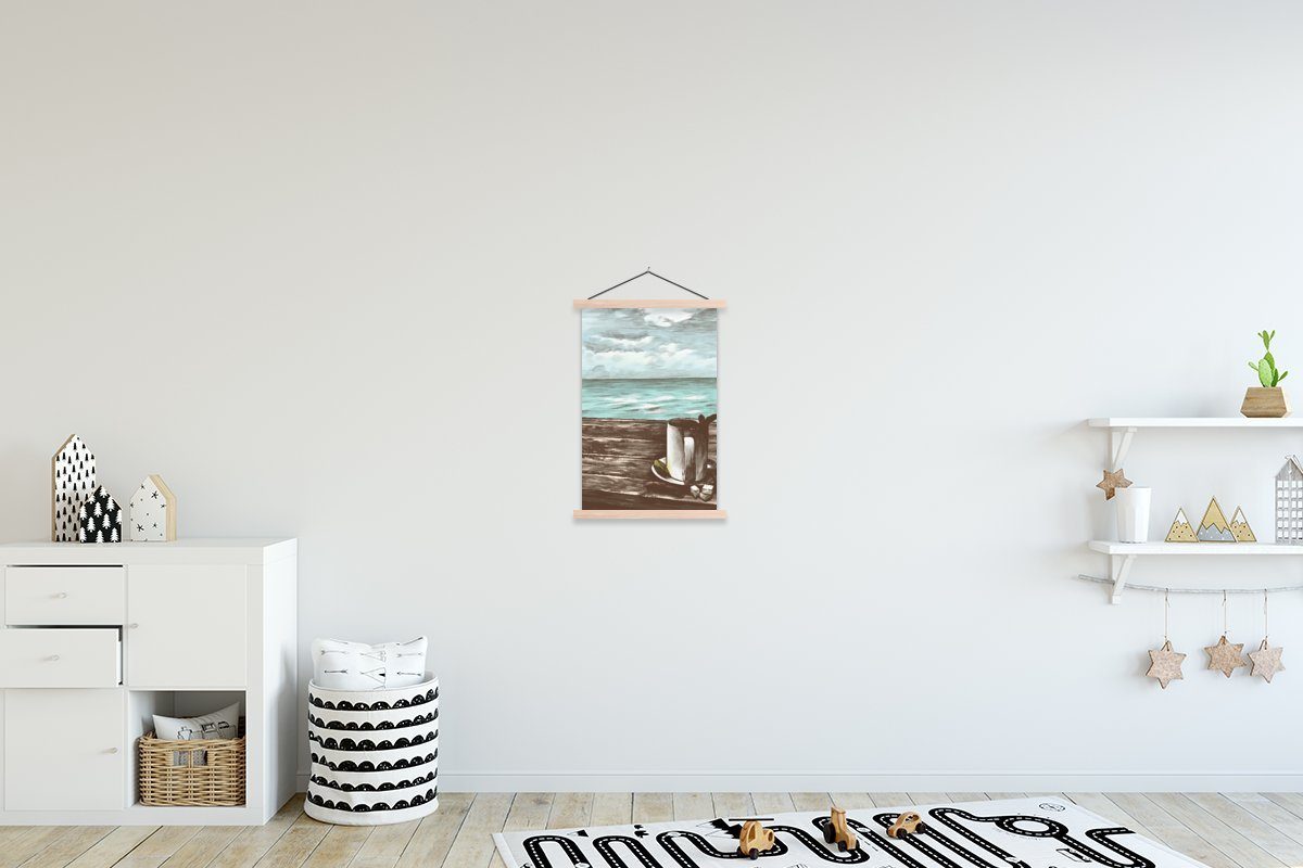 MuchoWow Poster Becher - Tee - Meer, (1 St), Posterleiste, Textilposter für Wohnzimmer, Bilderleiste, Magnetisch