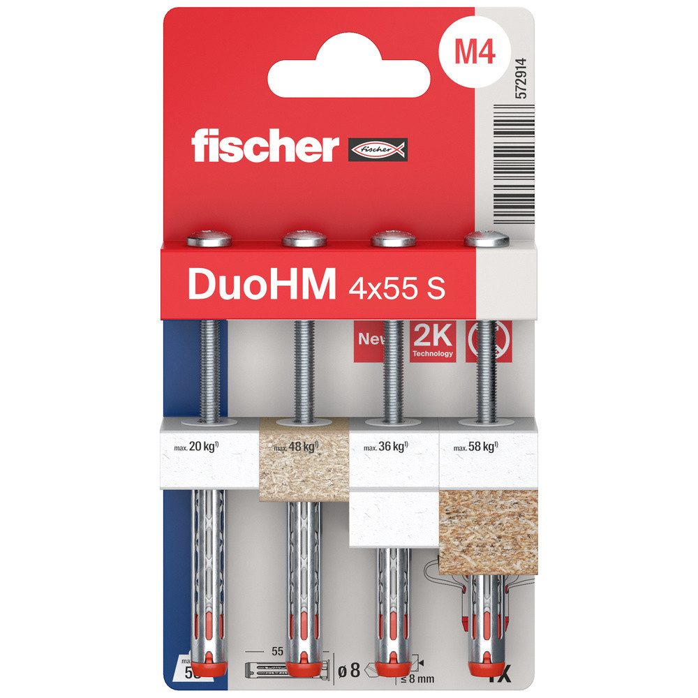 Dübel-Set Fischer 572914 DuoHM 4x55 S PH TX Hohlraumdübel 55 mm 4 St.
