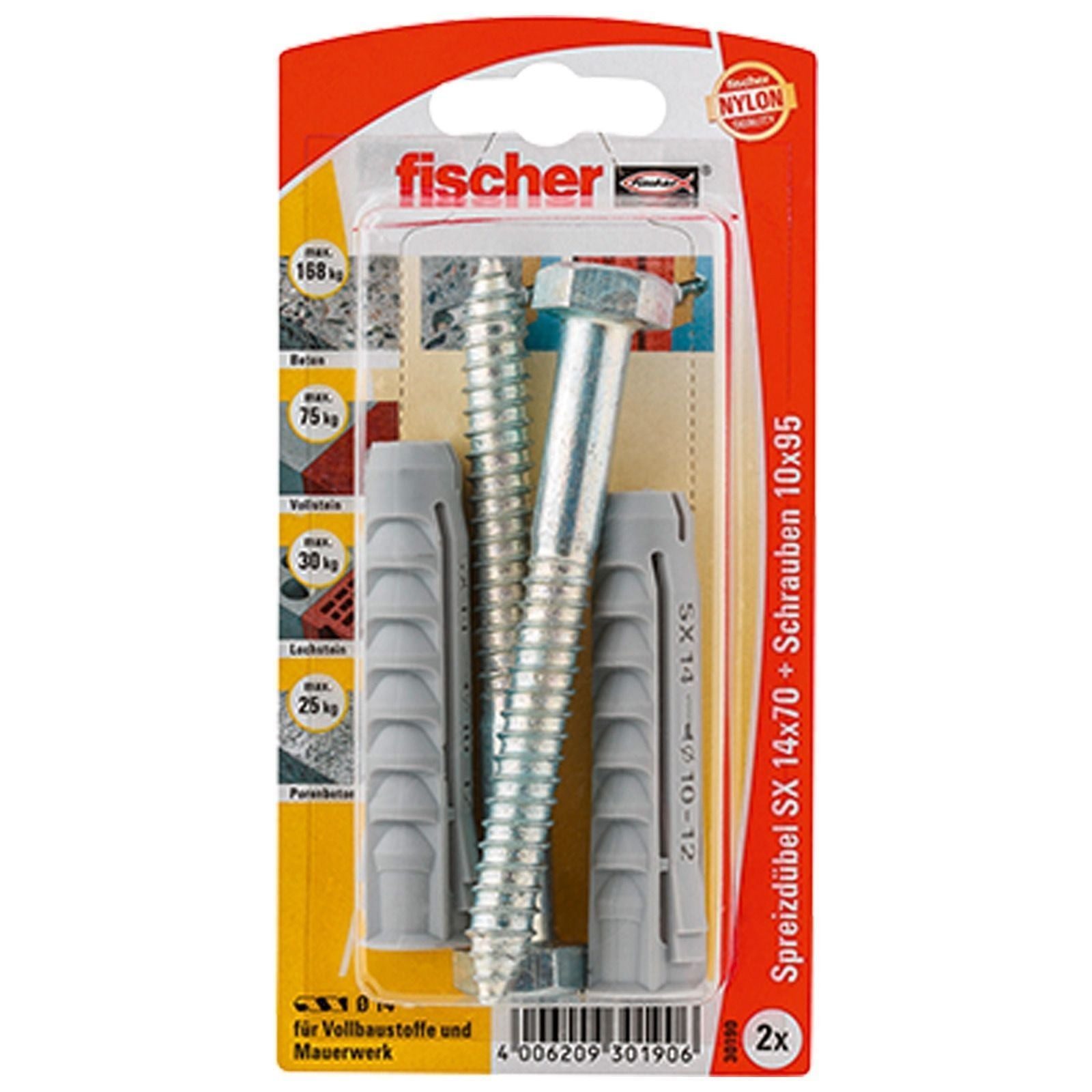 Fischer Befestigungsanker Fischer 2x Dübel SX 14x70 S mit Schraube - 30190 Auslauf