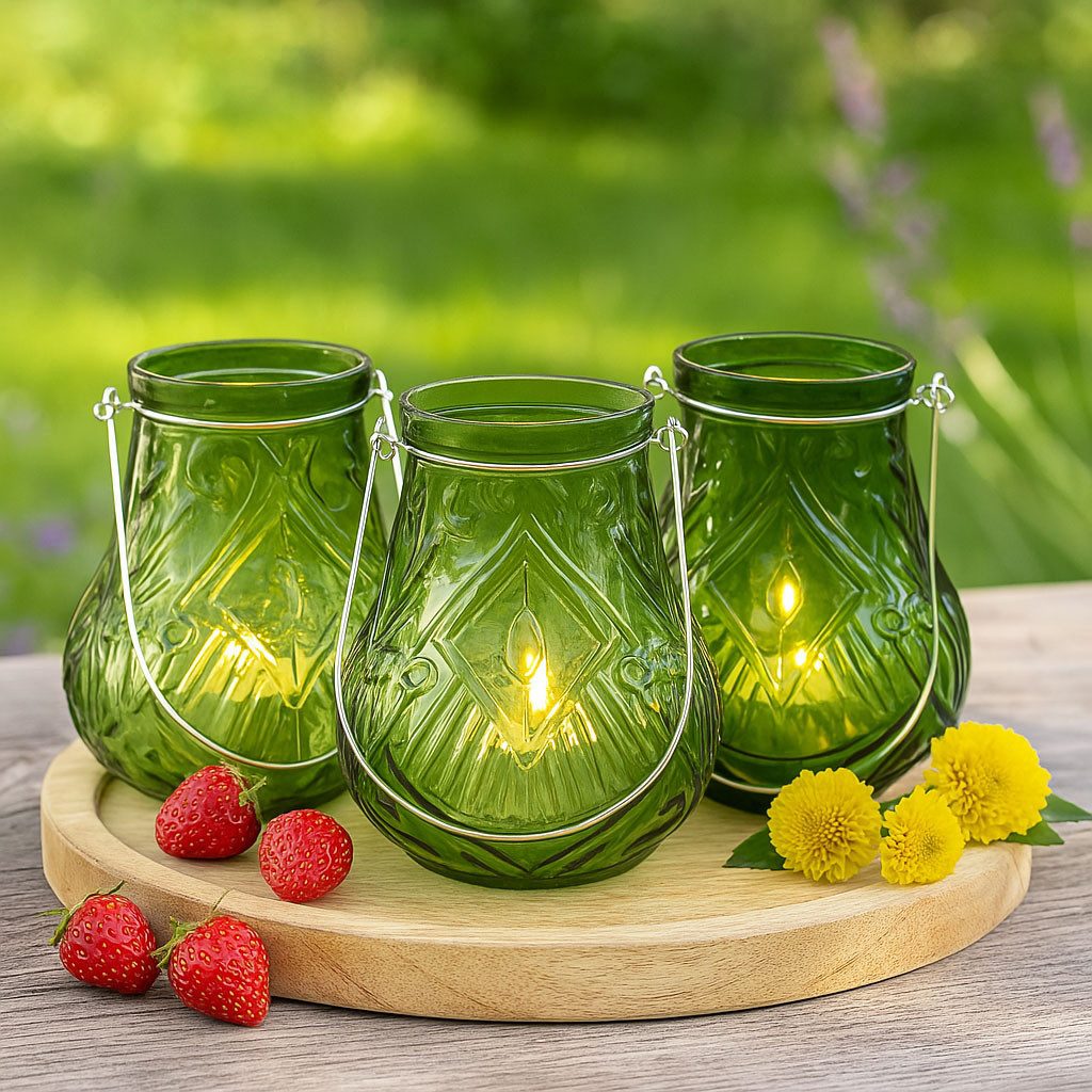 Windlicht Glas Windlichter im 3er-Set grün stilvolle Deko natürlicher Charme