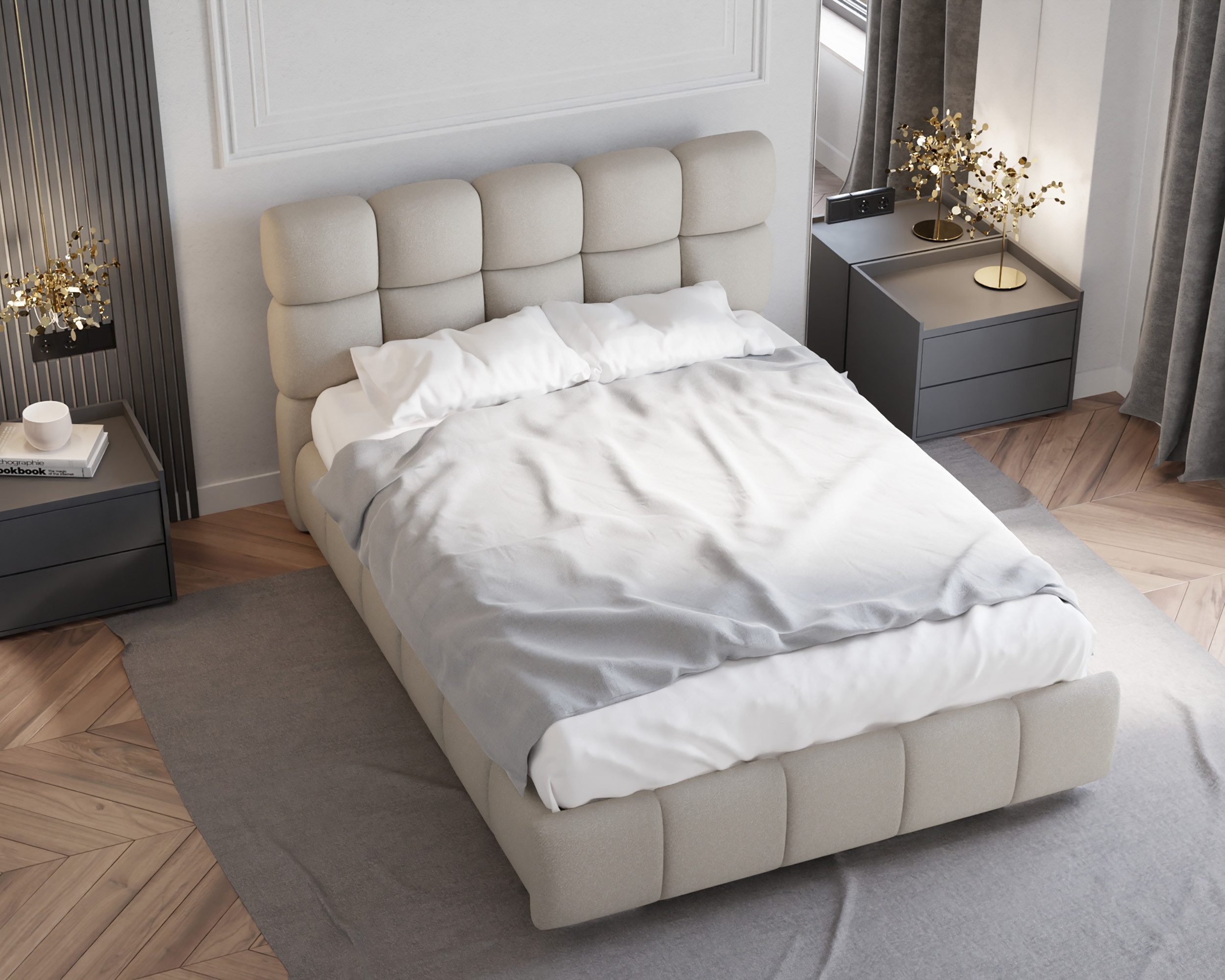 Homesy Polsterbett BLISS Luxus-Bett mit Lattenrost Wahl federkernmatraze, kokosmatratze, (Stabile Rahmenkonstruktion Metallrahmen), Ein Luxusbett in jeder Größe 140x200cm 160x200 cm 180x200cm