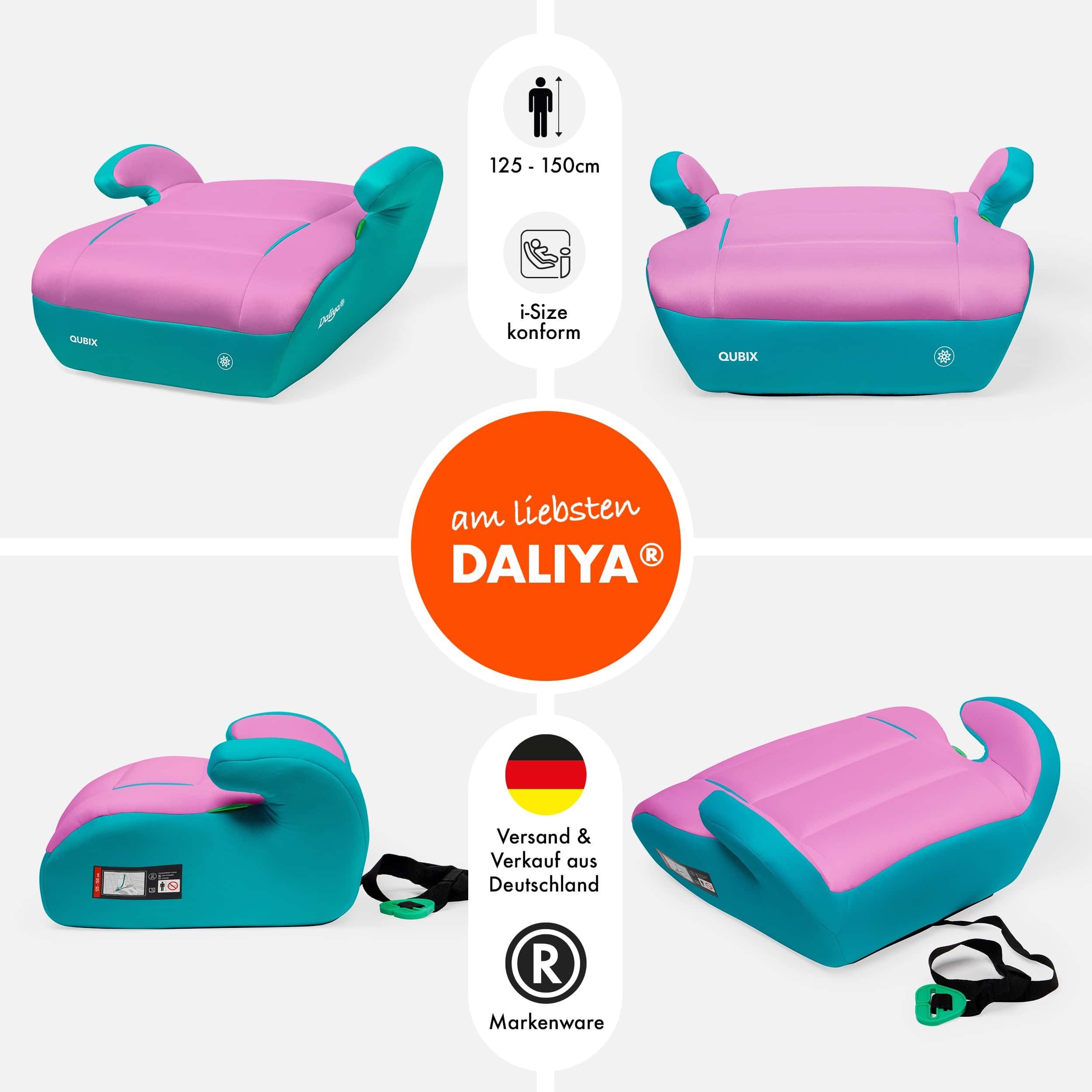Daliya® Kindersitzerhöhung QUBIX I-Size Sitzerhöhung, Kindersitzerhöhung, Kindersitz, ab: ab 6 Jahre oder 125cm Körpergröße, bis: bis 12 Jahre oder 150cm Körpergröße, ab: 125 cm, bis: 150 cm, (Packung, 1-tlg), I-Size, Gurtfix, ergonomisch, weich, waschbarer Bezug