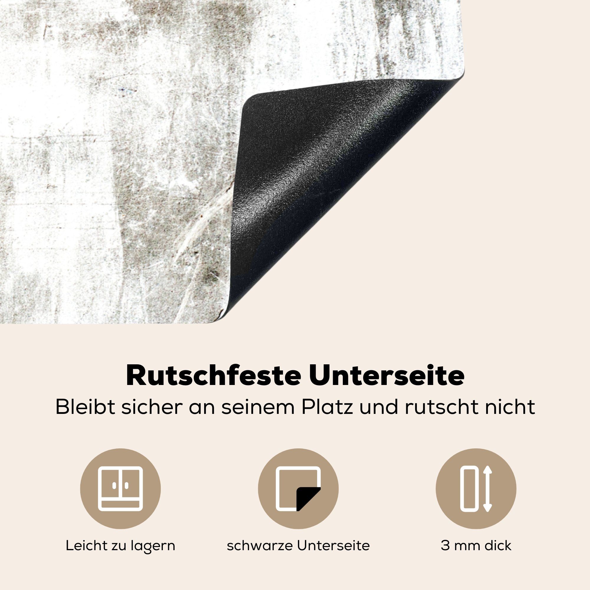 Ceranfeldabdeckung küche, Induktionskochfeld cm, Beton - die Muster, Schutz (1 Braun für Herdblende-/Abdeckplatte tlg), Vinyl, - - Weiß MuchoWow 81x52