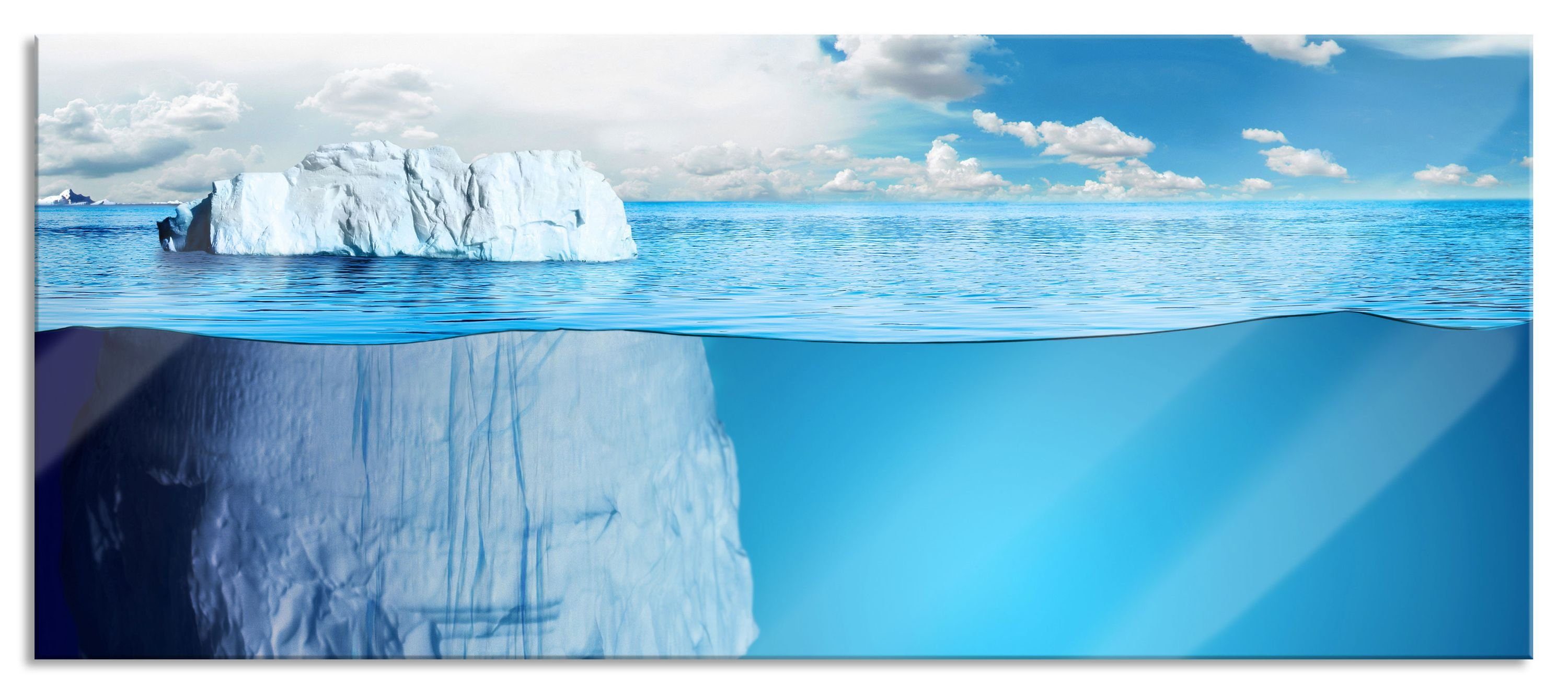 Pixxprint Glasbild Riesiger Eisberg unter Wasser, Riesiger Eisberg unter Wasser (1 St), Glasbild aus Echtglas, inkl. Aufhängungen und Abstandshalter